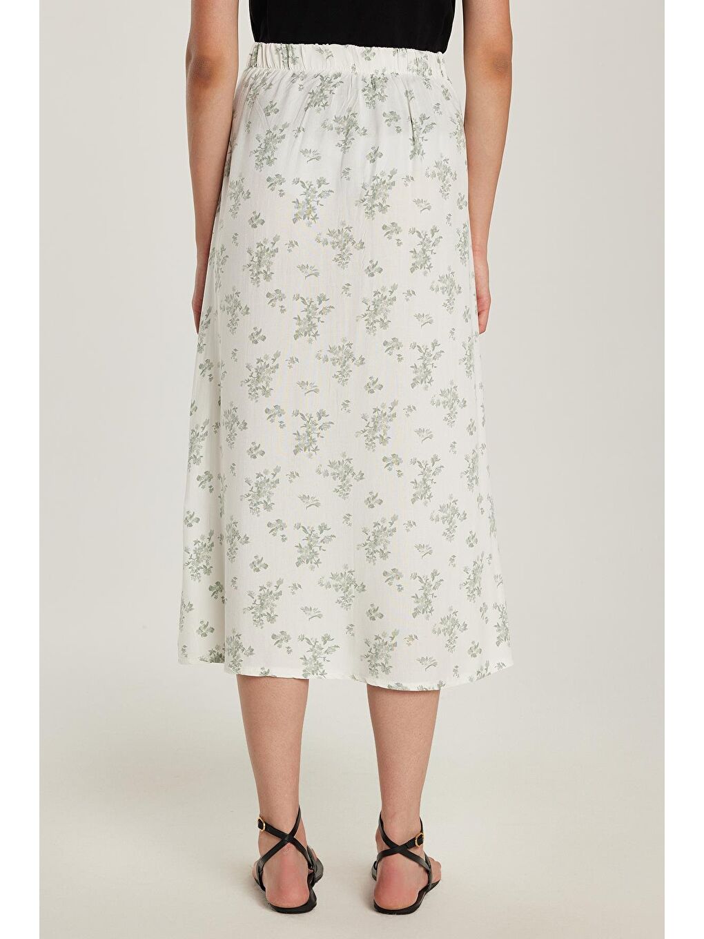 Karışık Kadın Standart Fit Düğmeli Viskon Lastikli Baskılı Midi Boy Etek-4