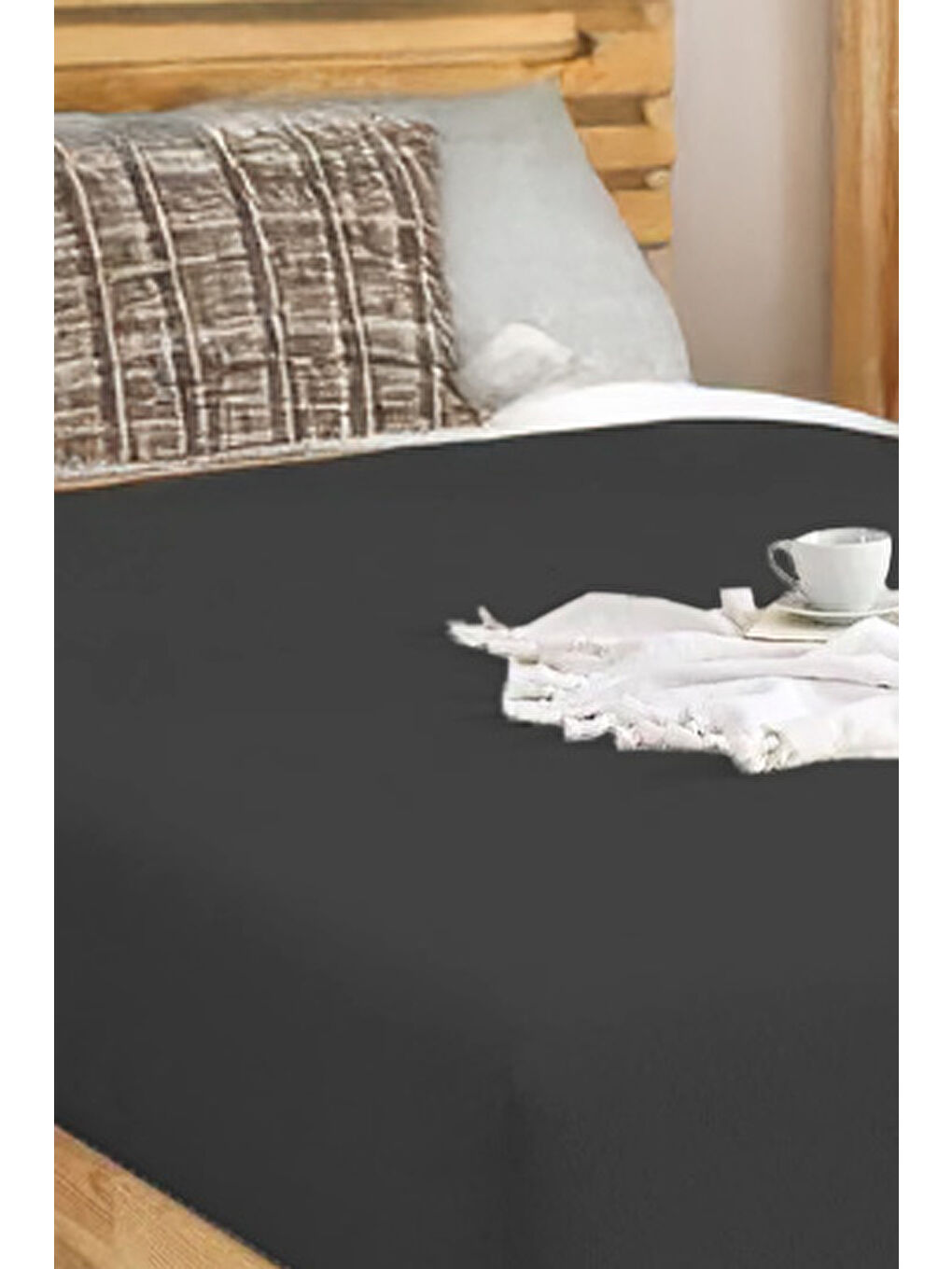 Penye Lastikli Çarşaf Pamuklu Jersey Çift Kişilik 160x200cm Antrasit-2