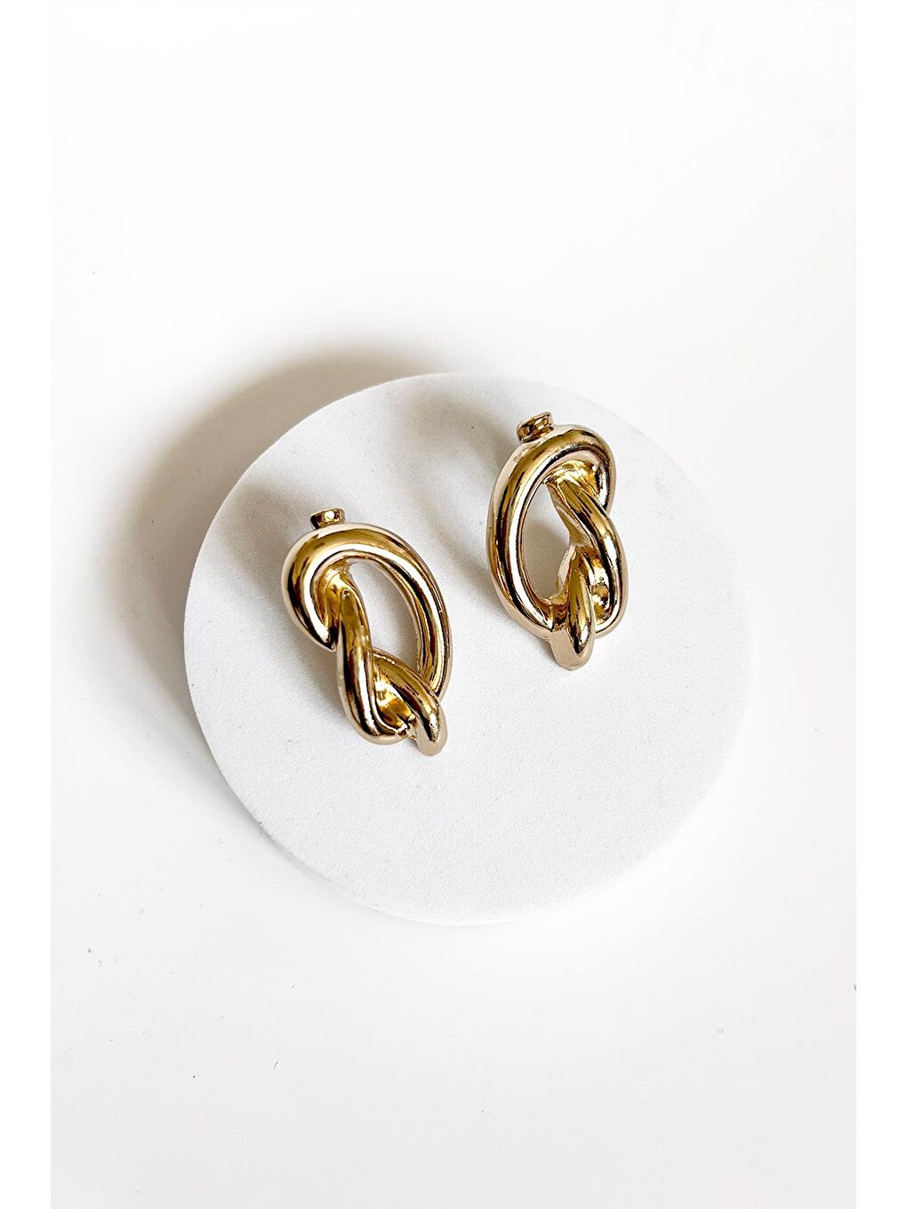 Sarı Modern Gold Düğüm Küpe-2