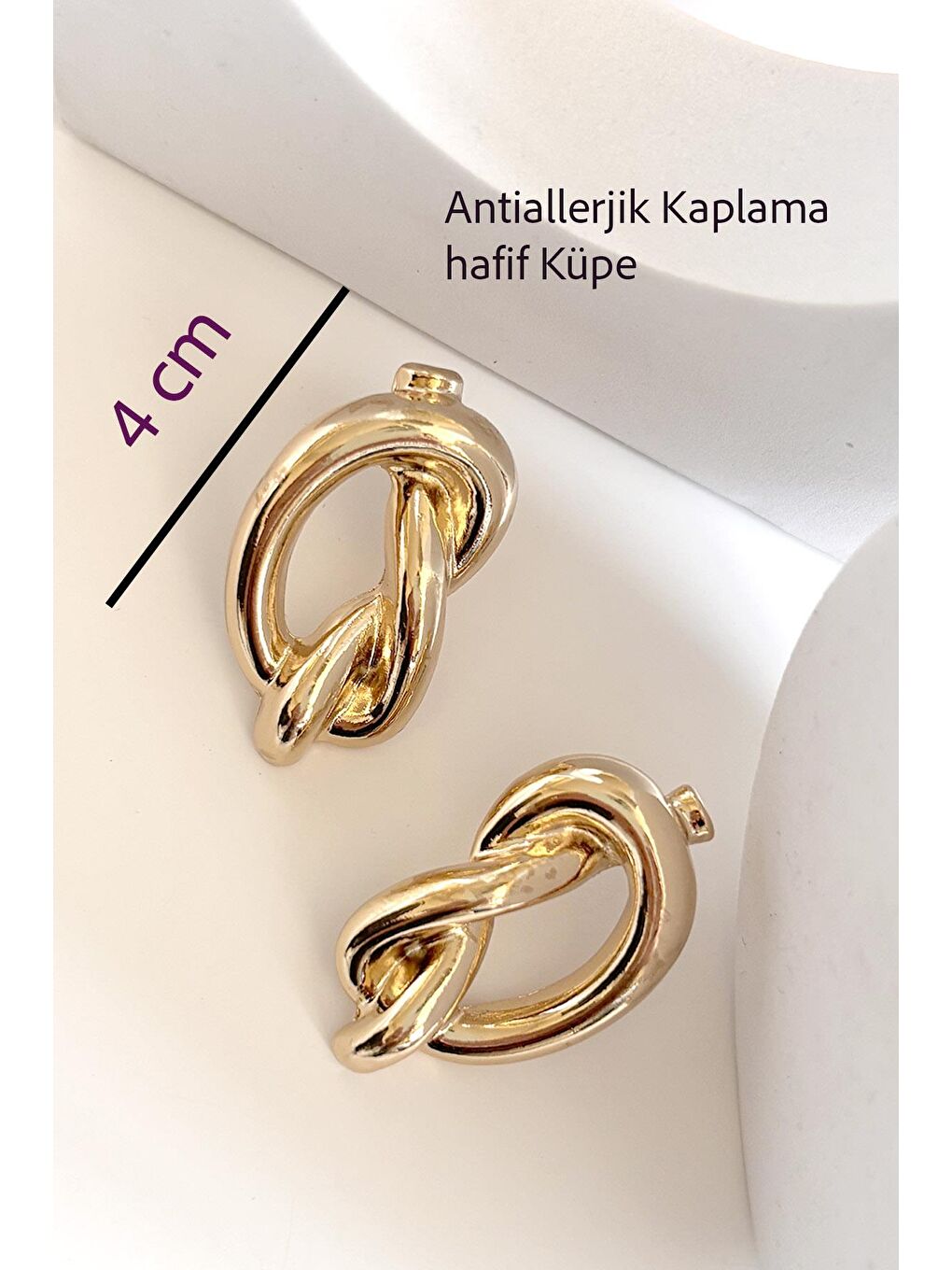 Sarı Modern Gold Düğüm Küpe-3