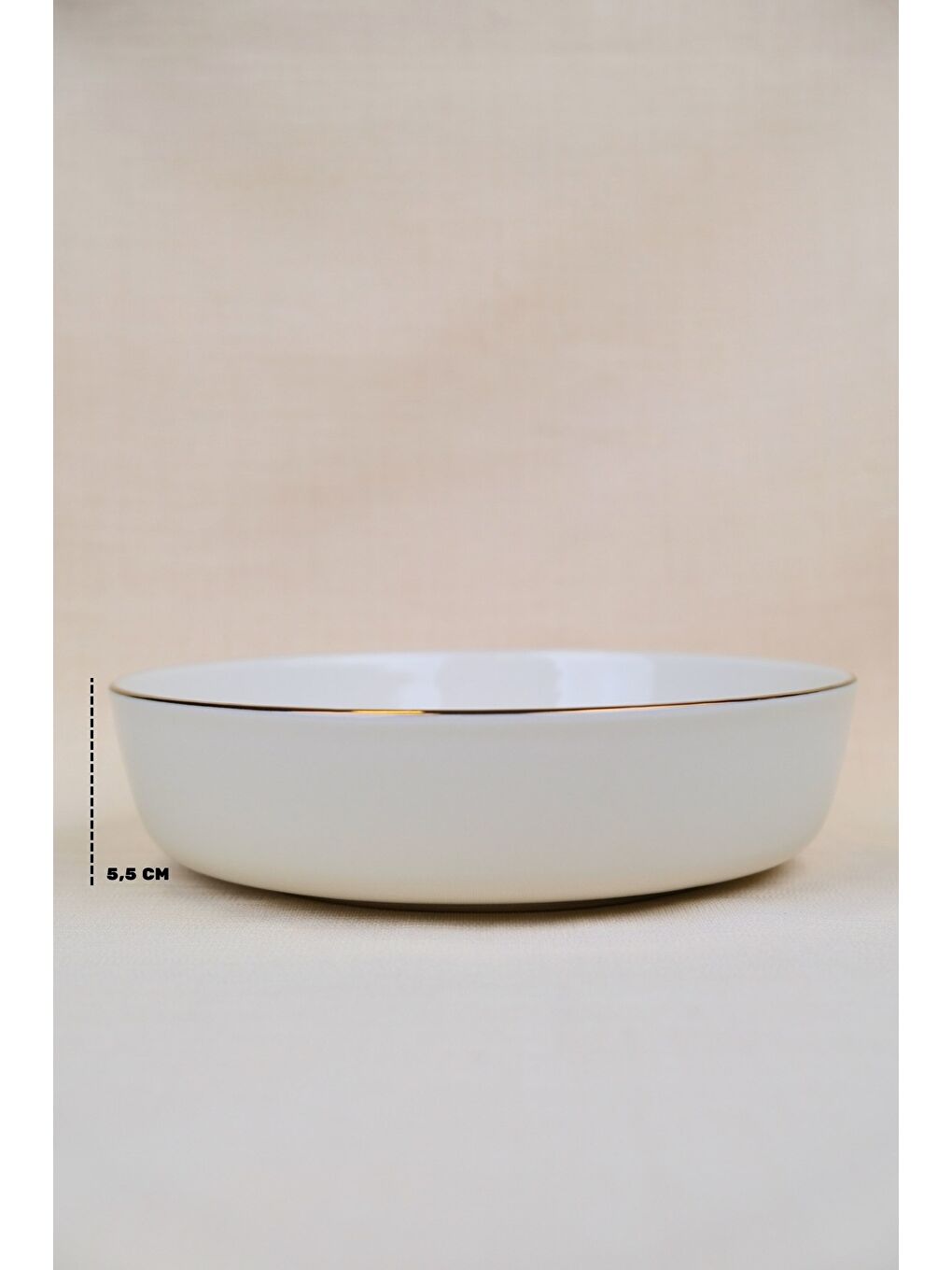 Beyaz Porselen Natura Çuha Altın Yaldızlı Kase 20,50x5cm 1170cc Tekli-3