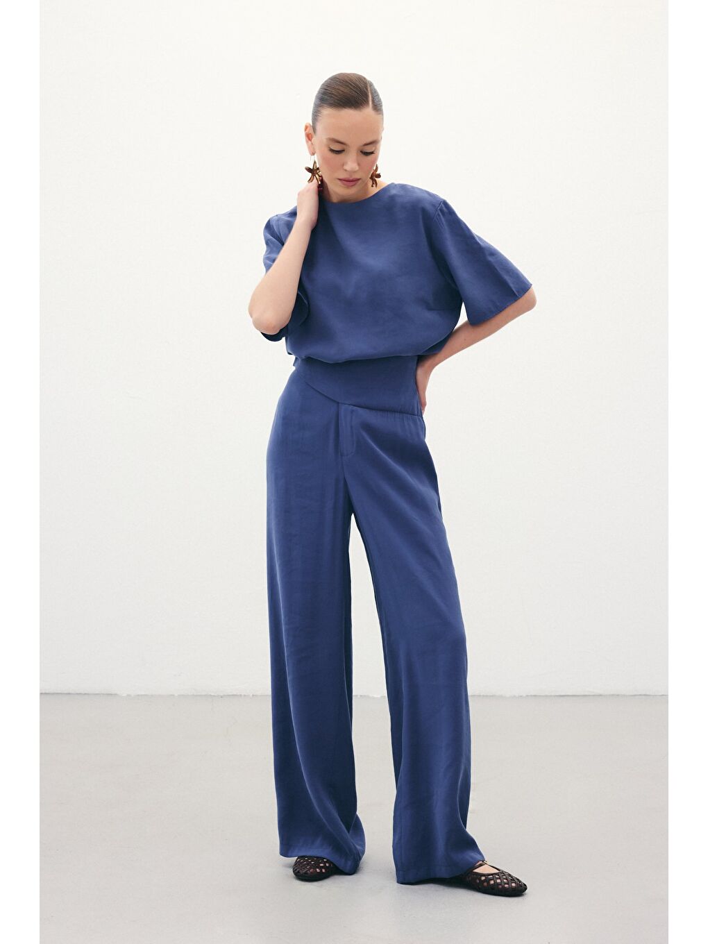 Kemer Detaylı Modal Pantolon - İndigo-2