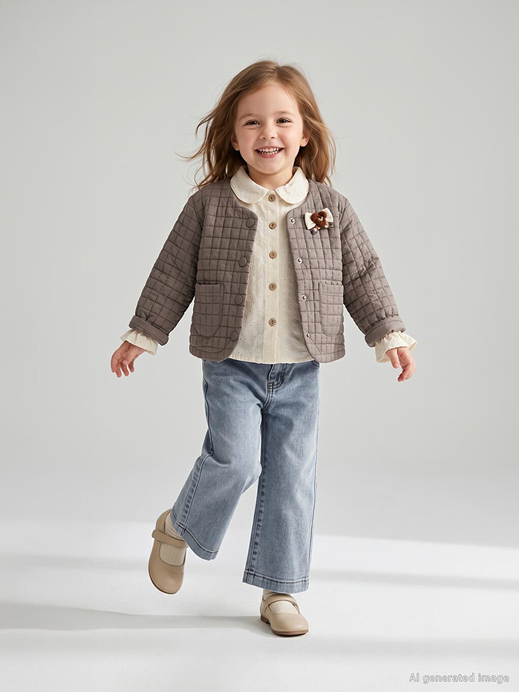 Kahverengi Kız Çocuk Hırkalı Gömlekli 2-5 Yaş Takım - Kahve-5
