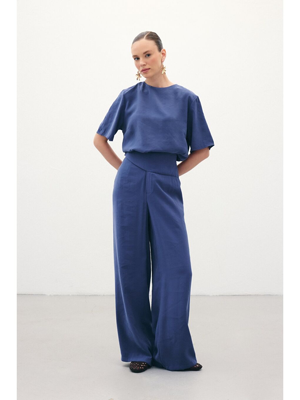 Kemer Detaylı Modal Pantolon - İndigo-3