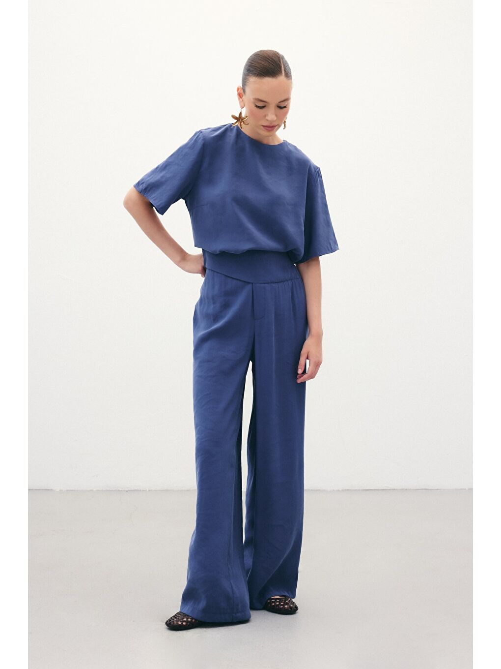 Kemer Detaylı Modal Pantolon - İndigo-4