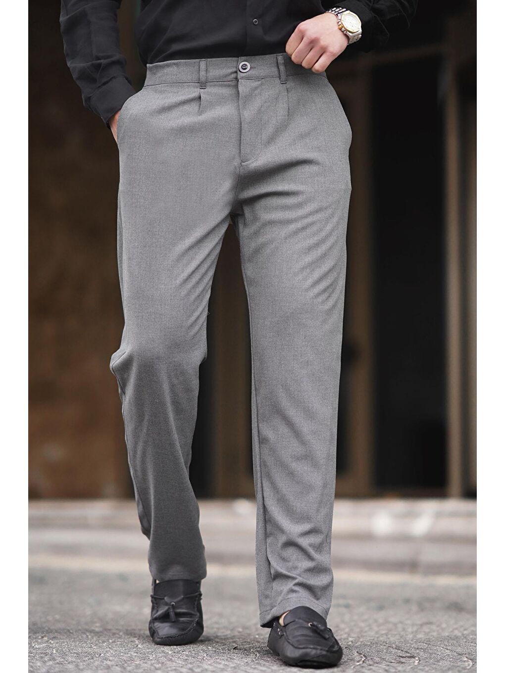 Antrasit Regular Fit Düz Kesim Yan Cepli Erkek Pantolon 6540
