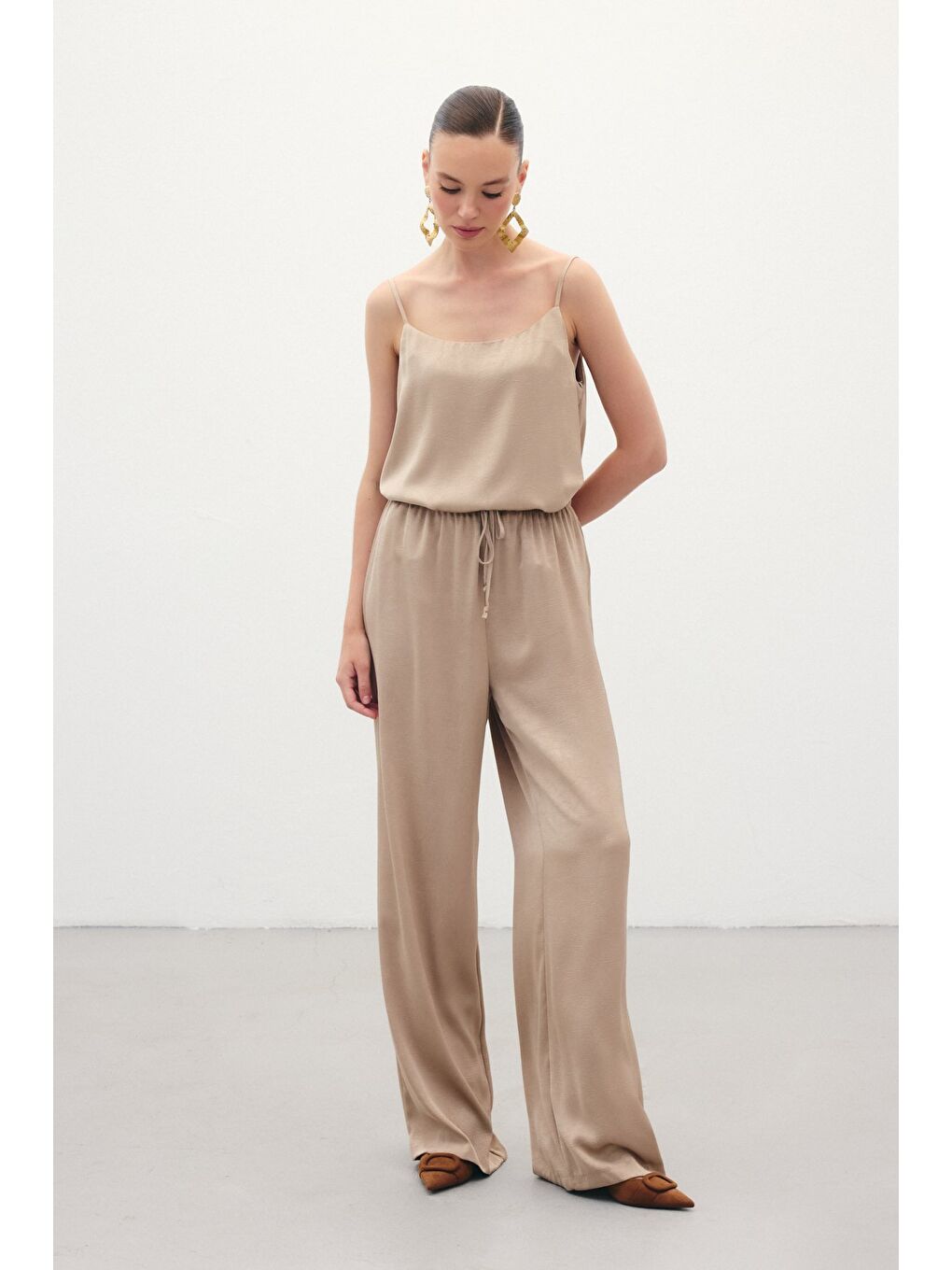 Bej Bağcıklı Salaş Pantolon - Vizon-1