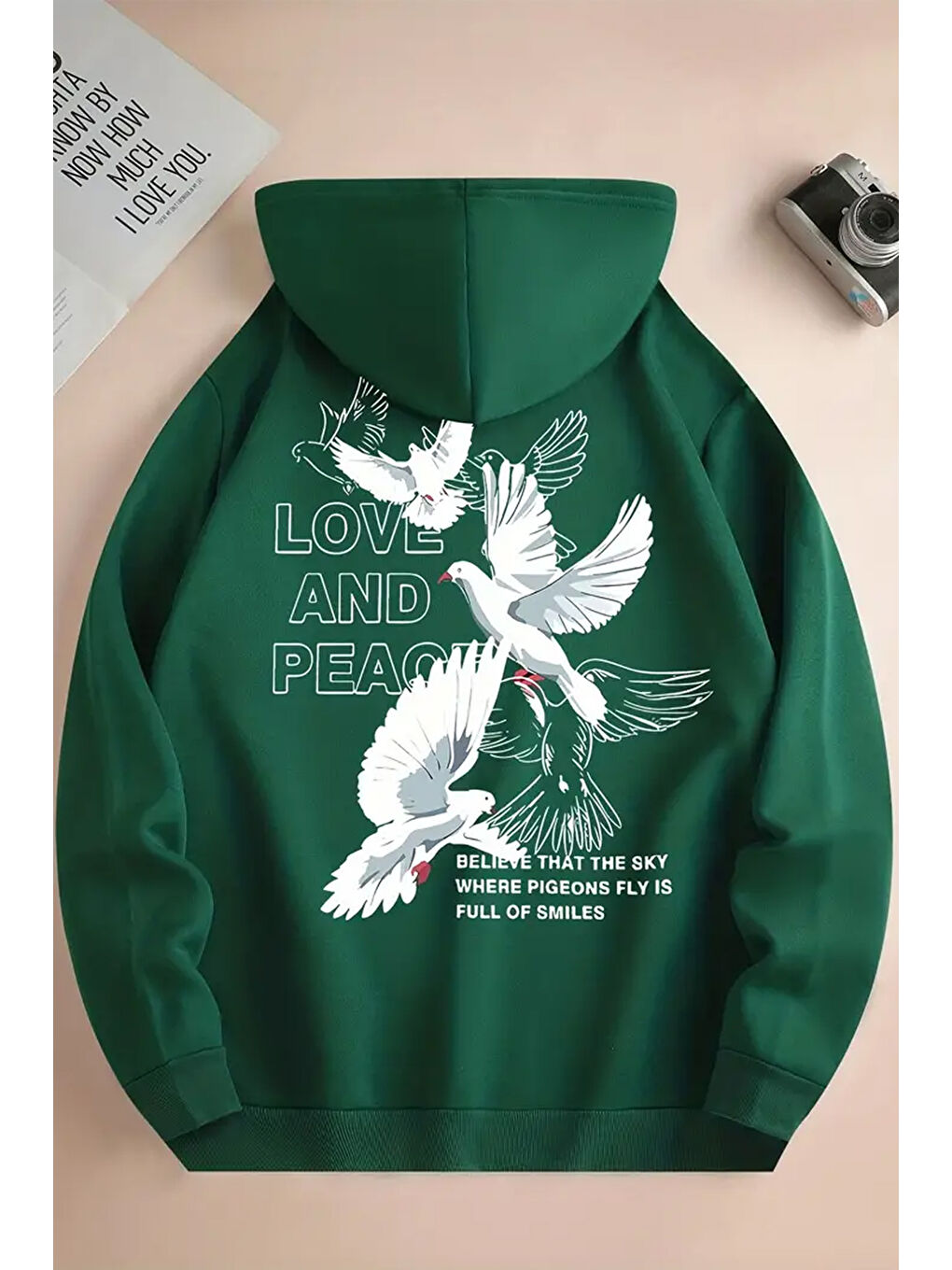 uyguntarz Yeşil Love and Peace Baskılı Oversize Sweatshirt