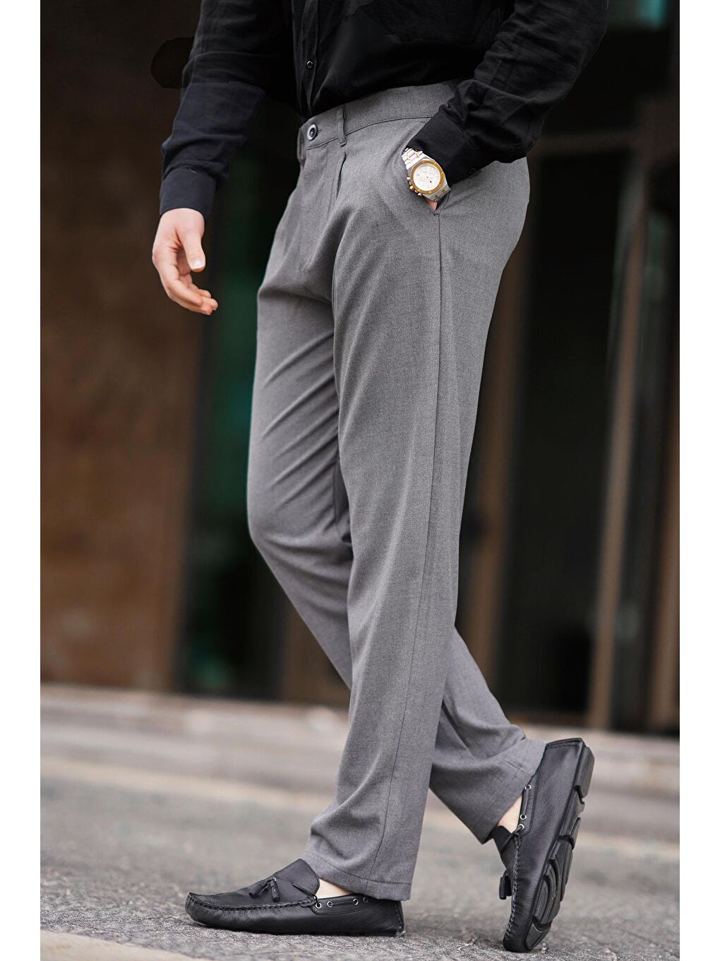 Antrasit Regular Fit Düz Kesim Yan Cepli Erkek Pantolon 6540-1