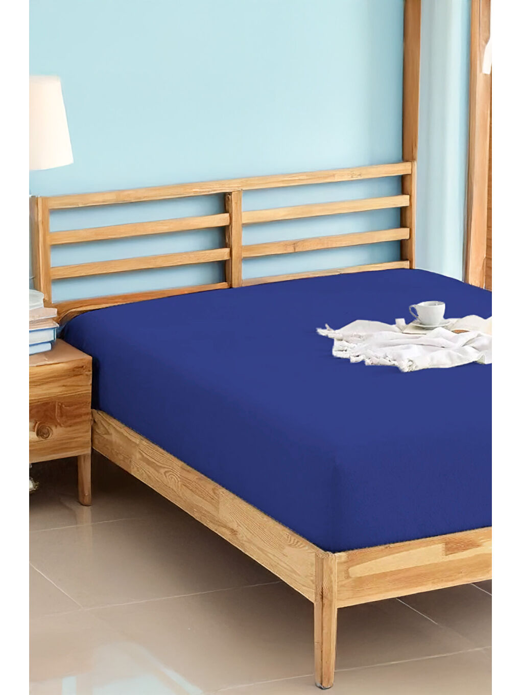 Penye Lastikli Çarşaf Pamuklu Jersey OrtaBoy Tek Kişilik 120x200cm Lacivert