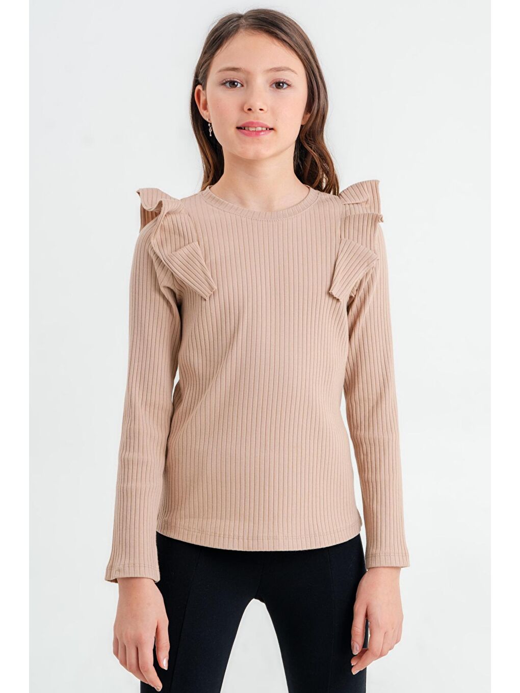 Kız Çocuk Bej Pileli 4-12 Yaş Body - 23326-3