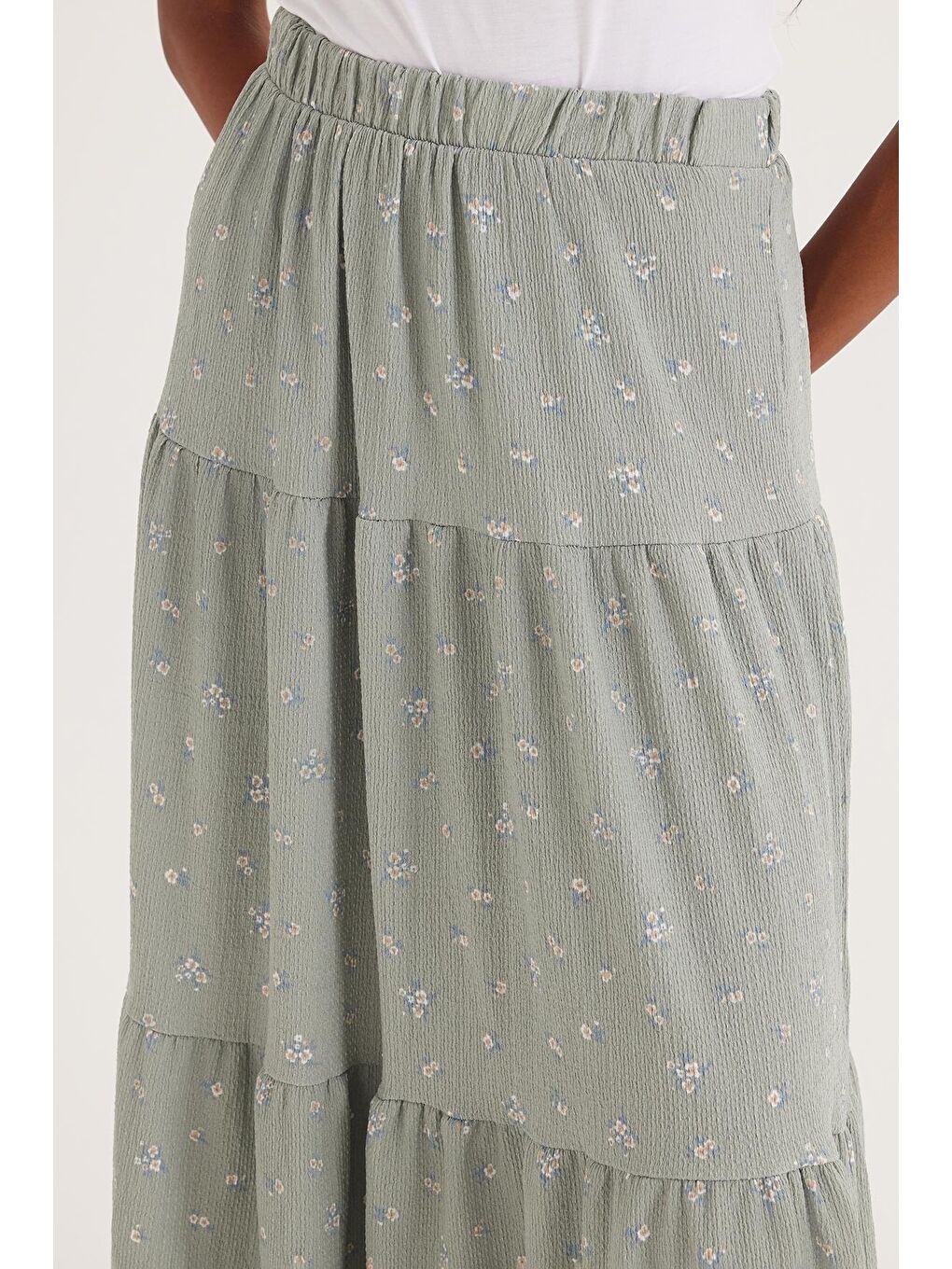 Karışık Kadın Standart Fit Beli Lastikli Baskılı Midi Boy Etek-2