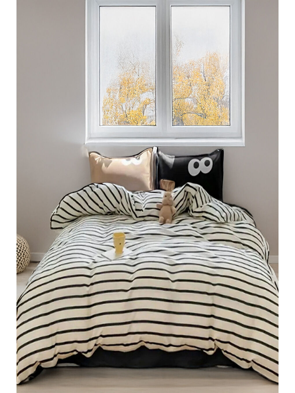 Kolay Ütülenir Nevresim Takımı Tek Kişilik Funny Siyah