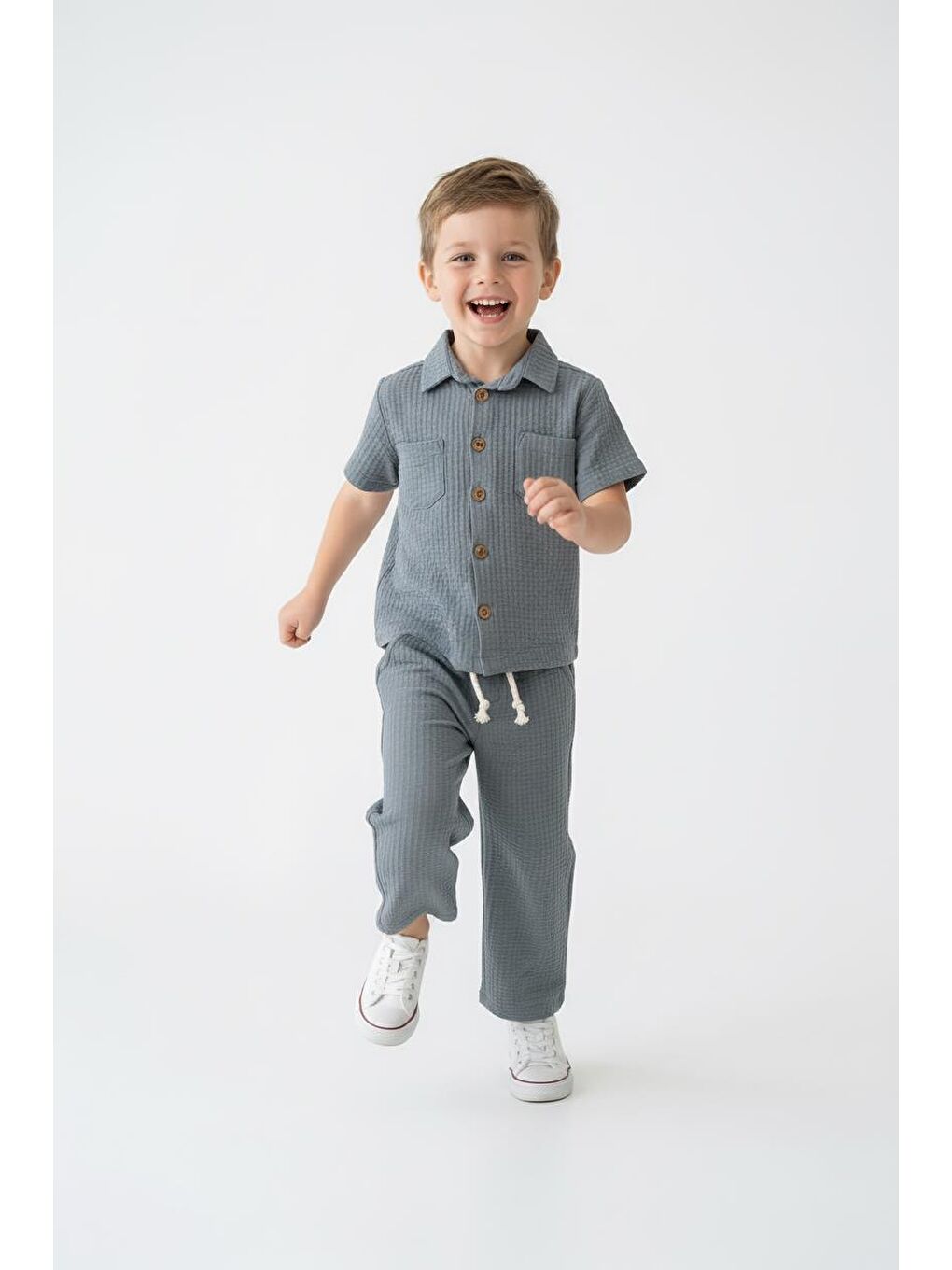 Bej Gofreli Yazlık Gömlek 2li Takım-2