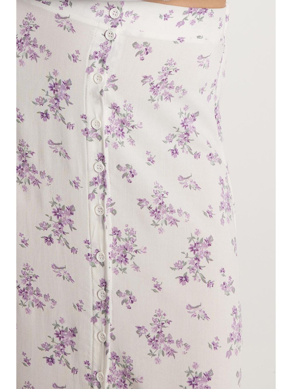 Karışık Kadın Standart Fit Düğmeli Viskon Lastikli Baskılı Midi Boy Etek-2