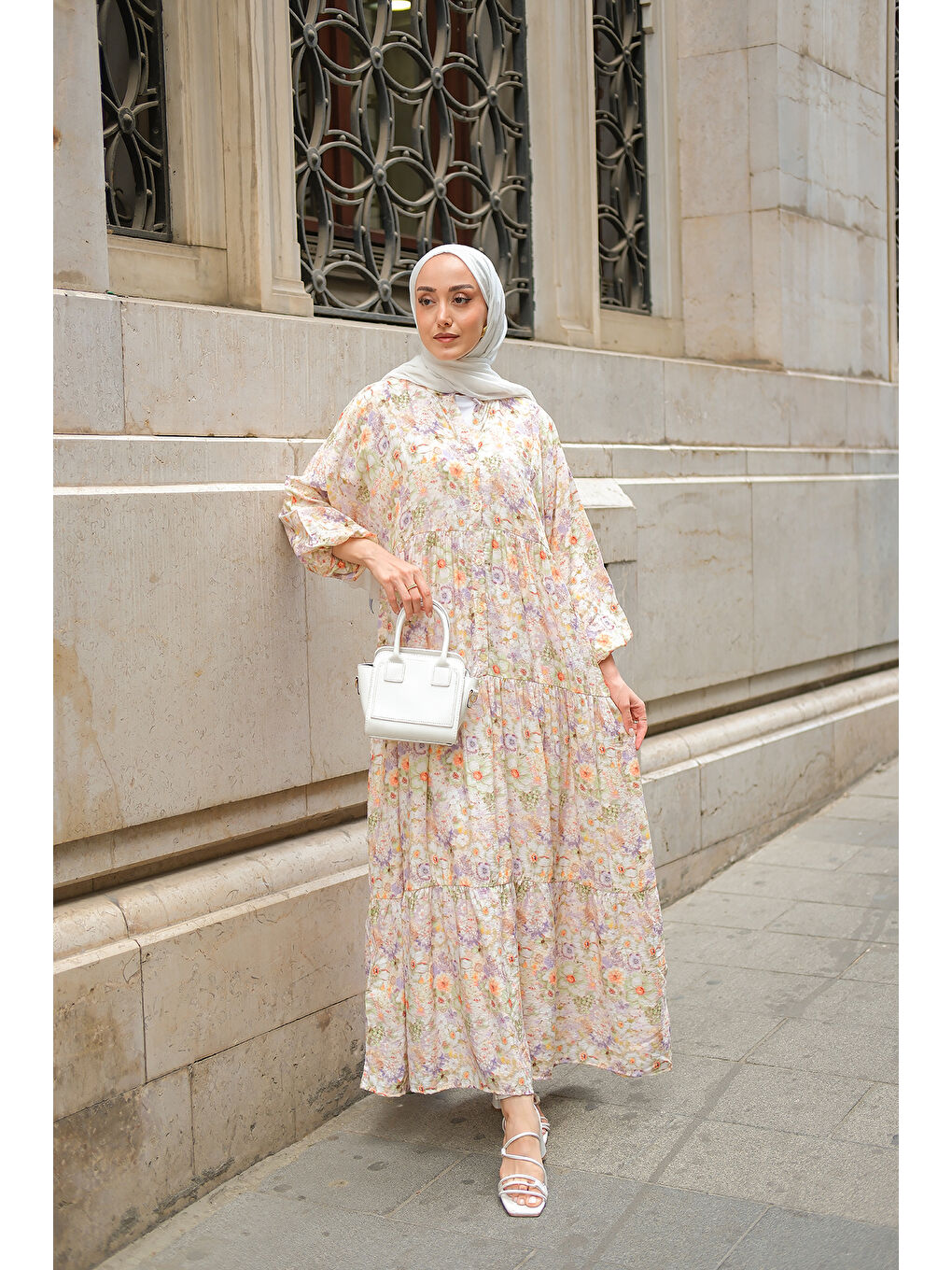 Kadın Çiçek Desenli Elbise Yeşil-1