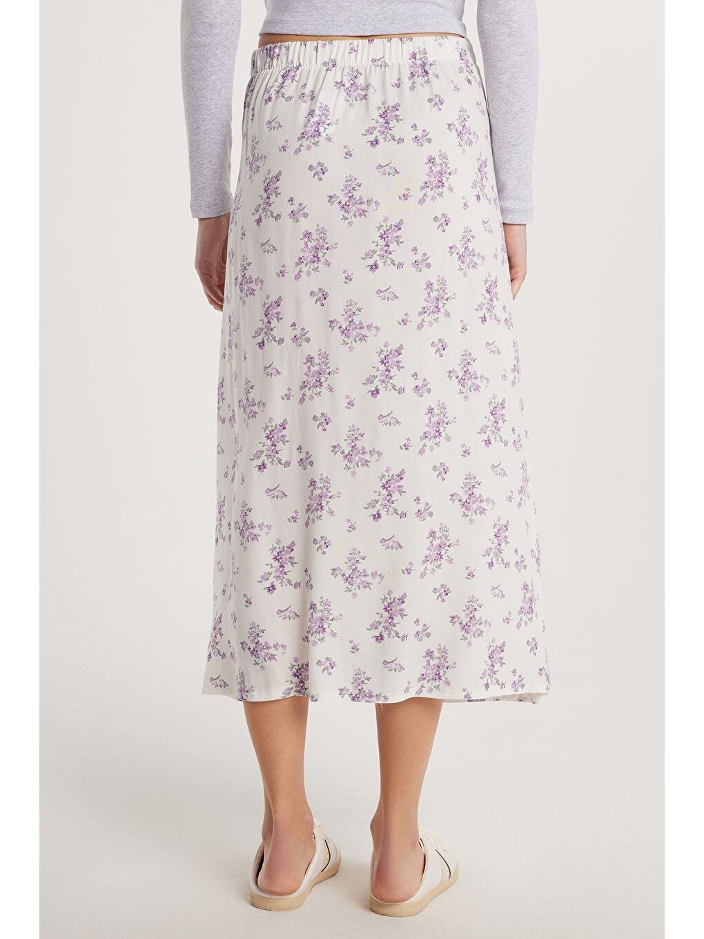 Karışık Kadın Standart Fit Düğmeli Viskon Lastikli Baskılı Midi Boy Etek-4