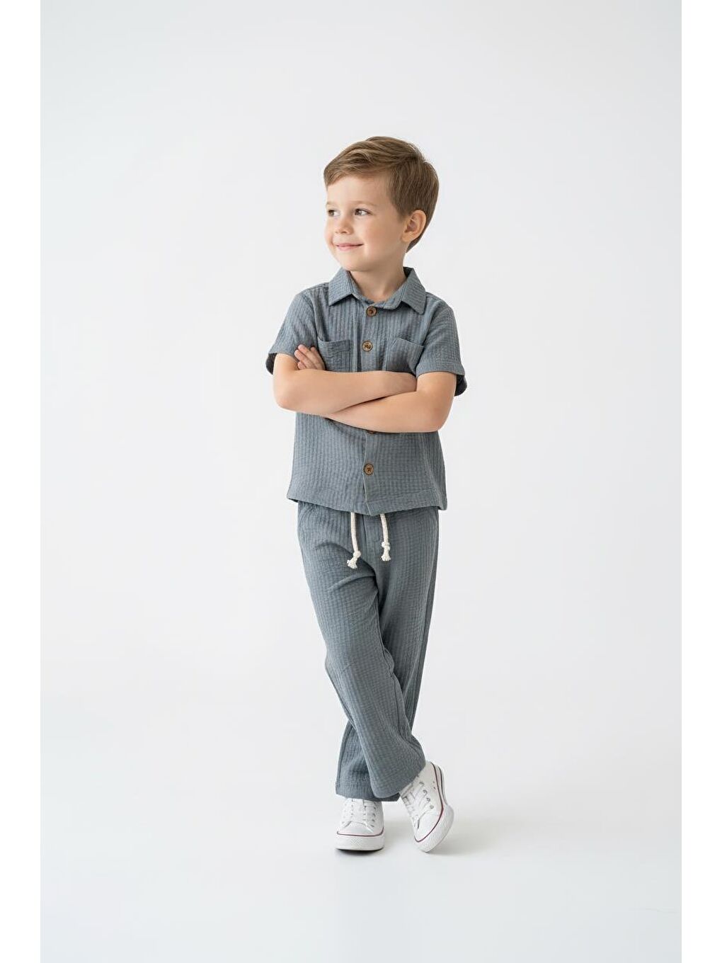 Bej Gofreli Yazlık Gömlek 2li Takım-4