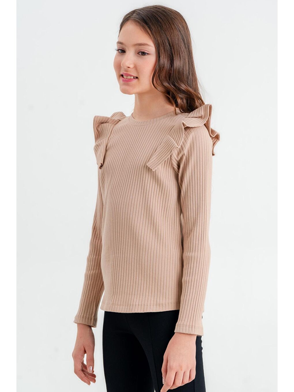 Kız Çocuk Bej Pileli 4-12 Yaş Body - 23326-3-1