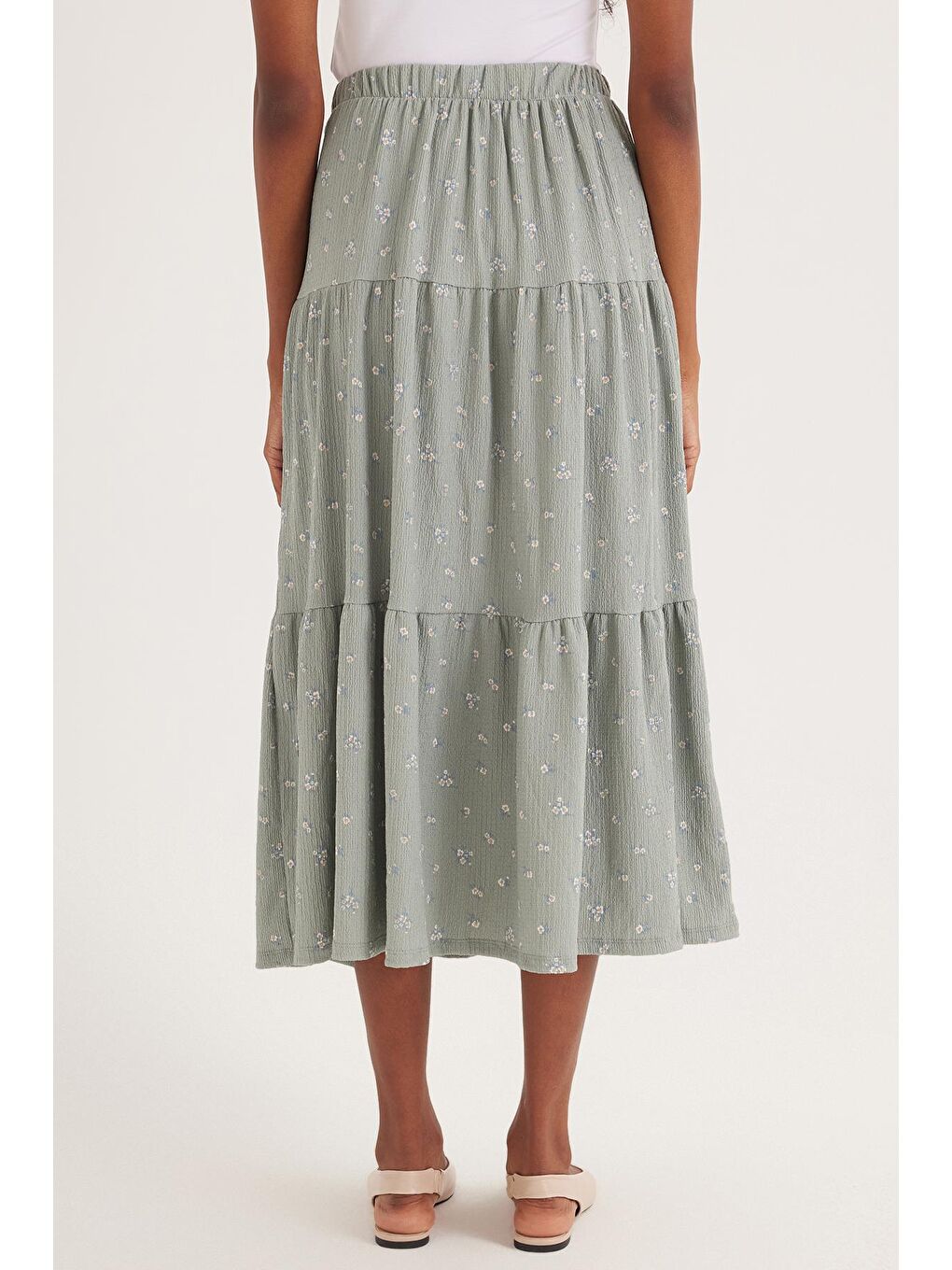 Karışık Kadın Standart Fit Beli Lastikli Baskılı Midi Boy Etek-6