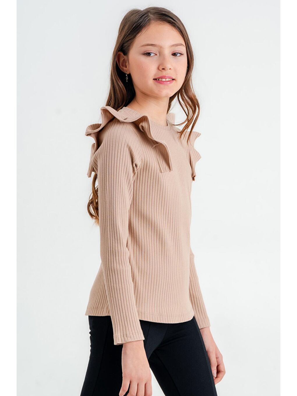 Kız Çocuk Bej Pileli 4-12 Yaş Body - 23326-3-2