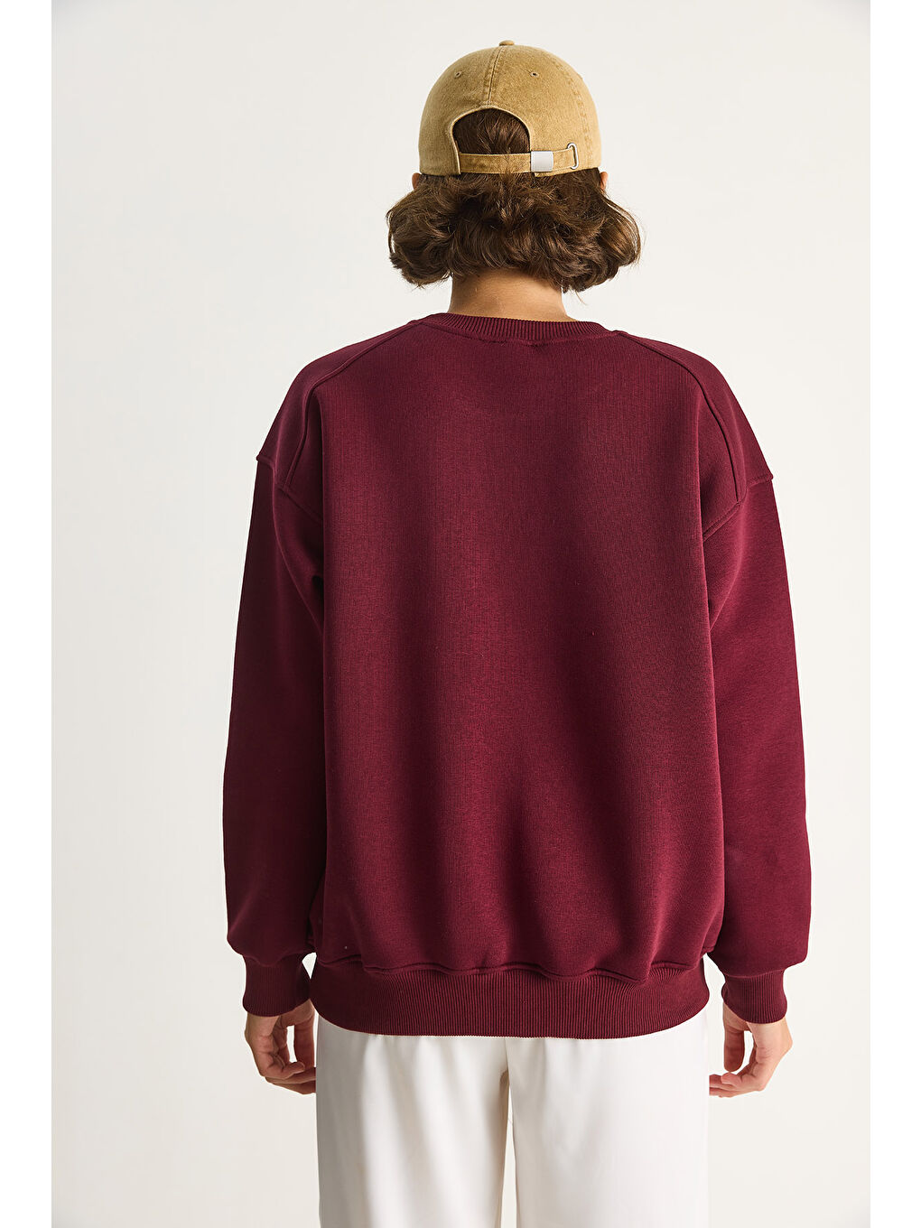 Bordo Kadın Bisiklet Yaka Teddy Nakış Detaylı Sweat-7