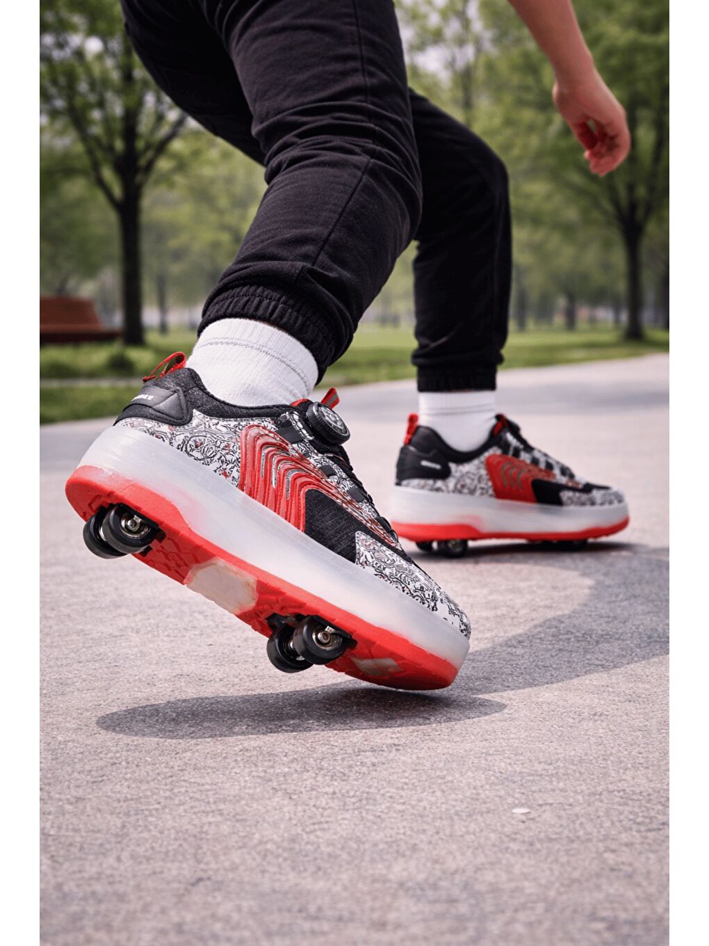 Siyah FLOW Çocuk Işıklı Patenli Tekerlekli Sneaker Spor Ayakkabı-4