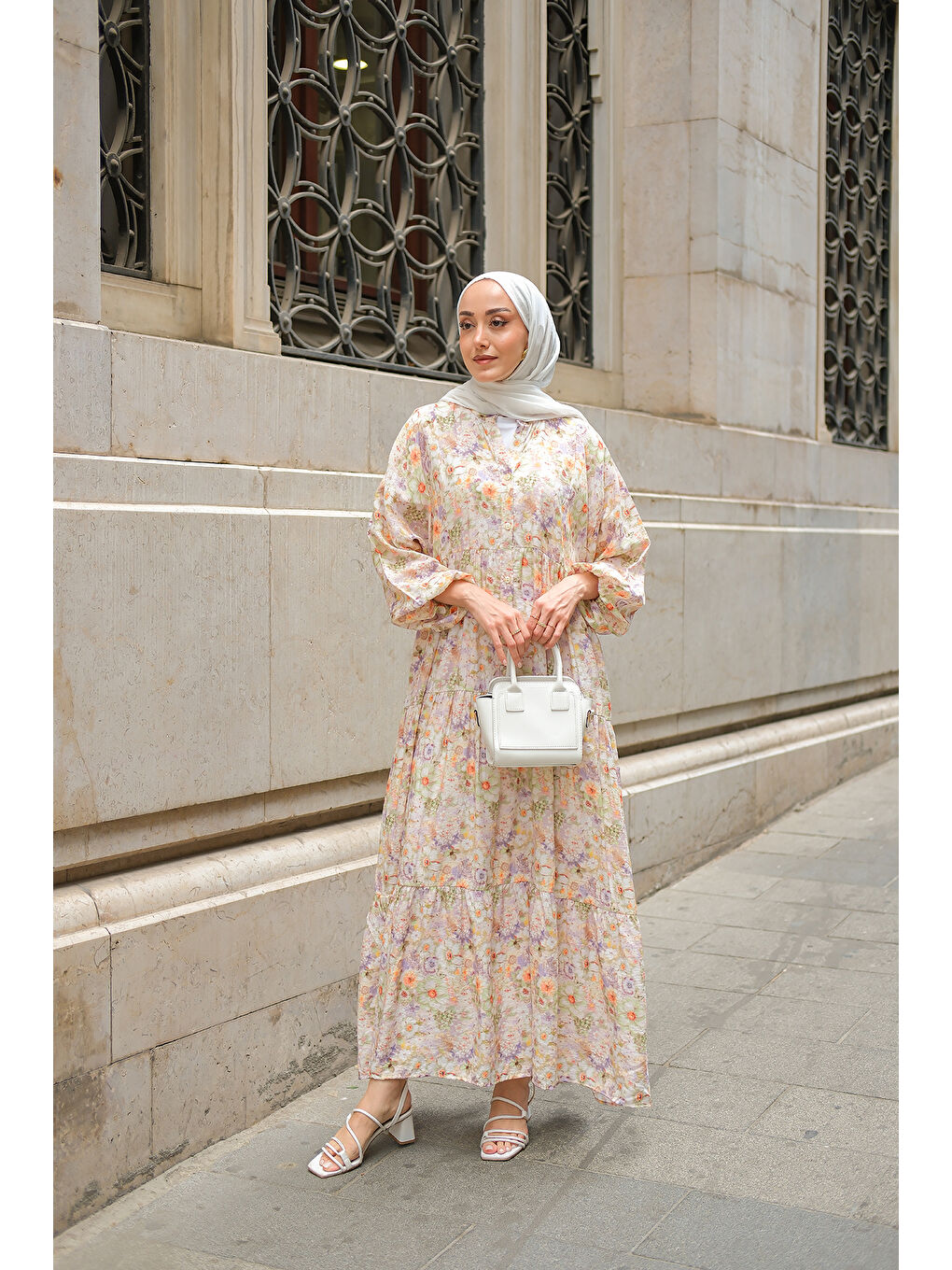 Kadın Çiçek Desenli Elbise Yeşil-2