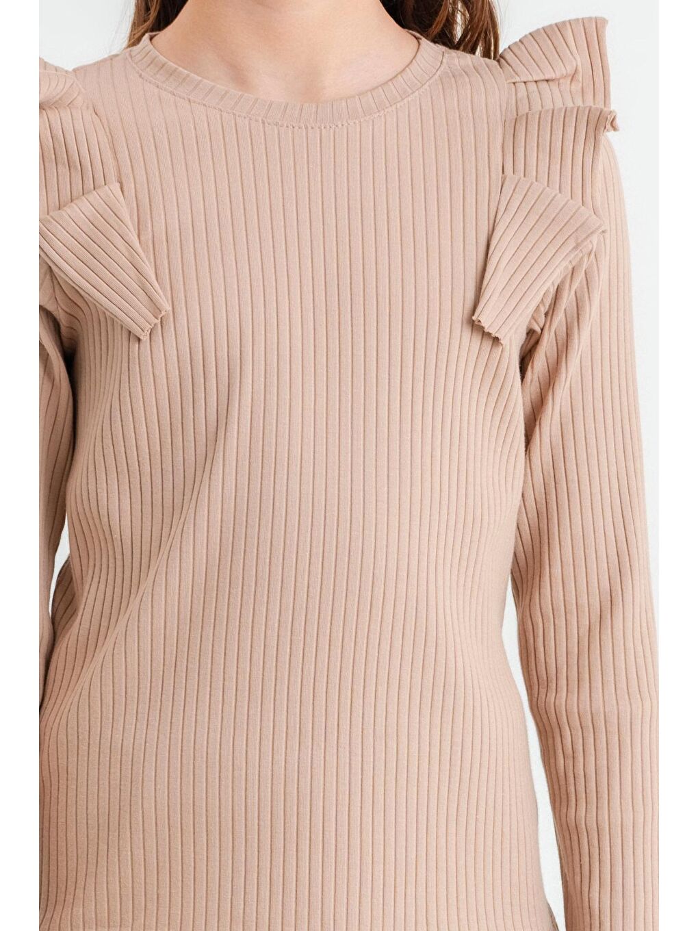 Kız Çocuk Bej Pileli 4-12 Yaş Body - 23326-3-3