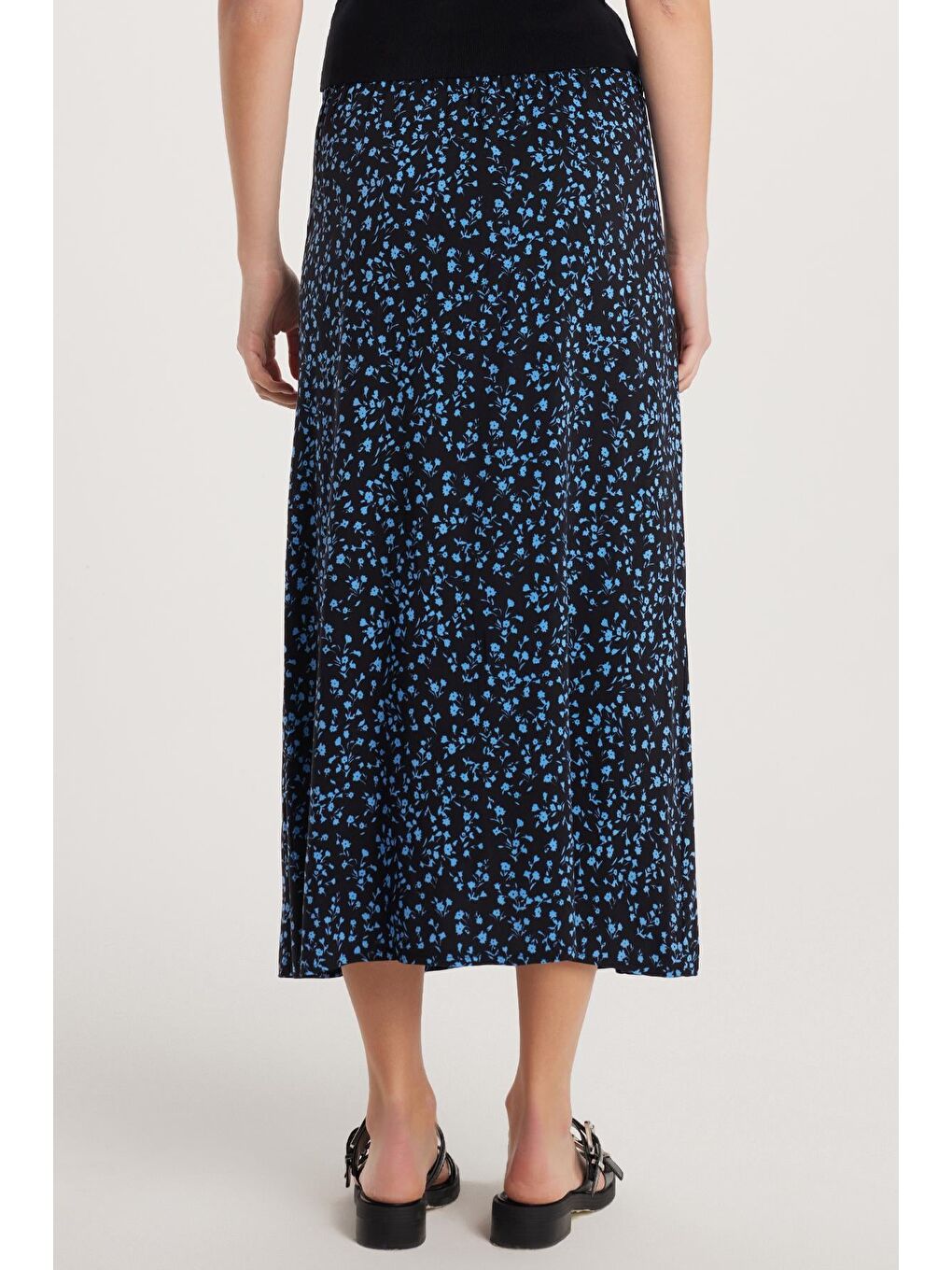 Karışık Kadın Standart Fit Düğmeli Viskon Lastikli Baskılı Midi Boy Etek-4