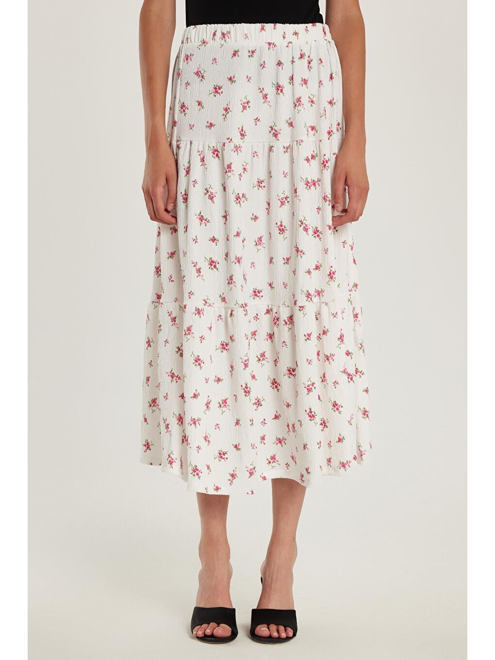 Karışık Kadın Standart Fit Beli Lastikli Baskılı Midi Boy Etek