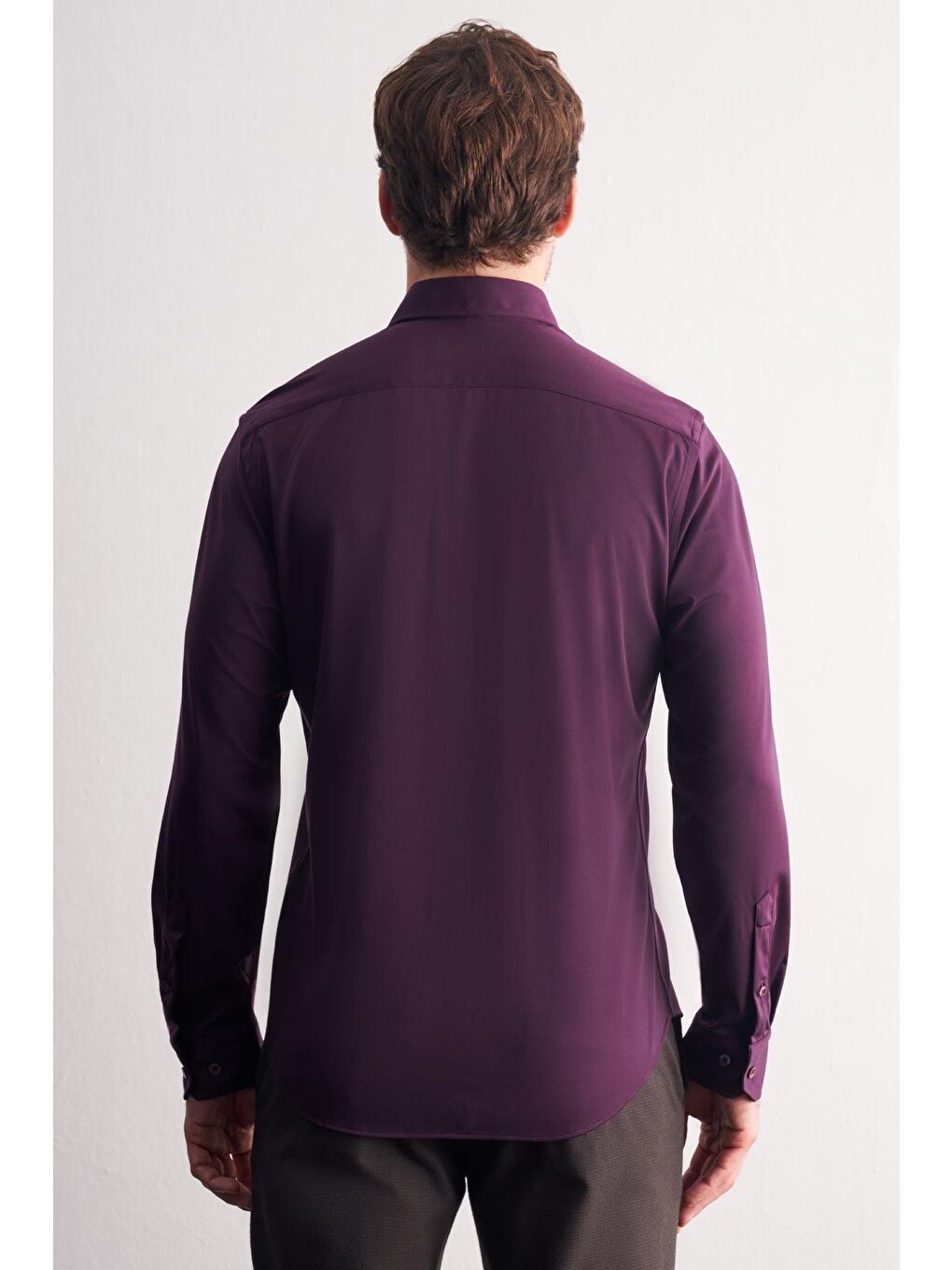 Mor Düğmeli Yaka Örme Uzun Kol Performans Ürün Slim Fit Esnek Gömlek 1004255270-4