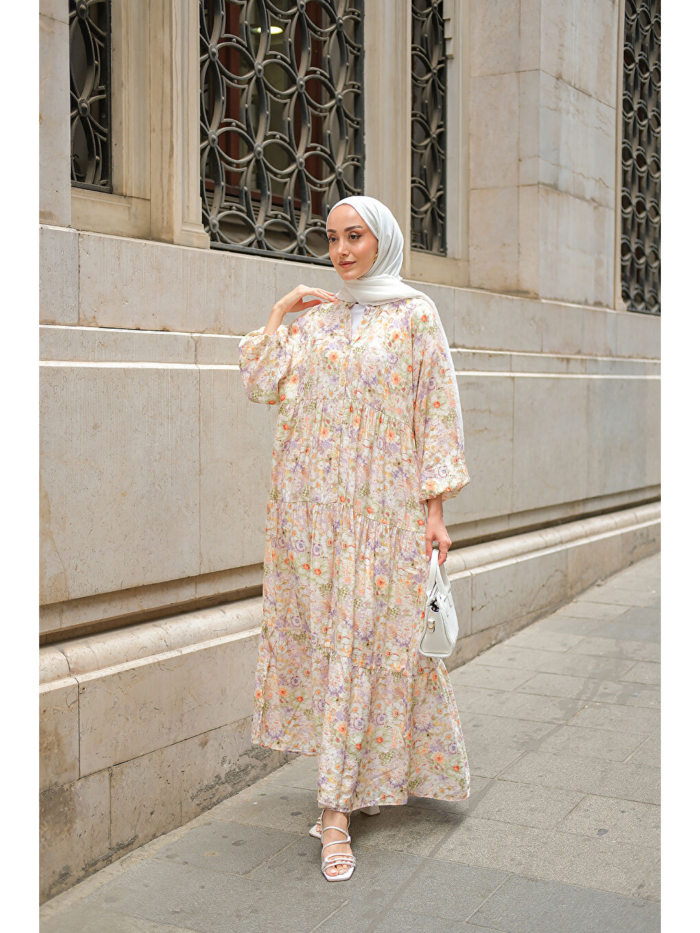 Kadın Çiçek Desenli Elbise Yeşil-3