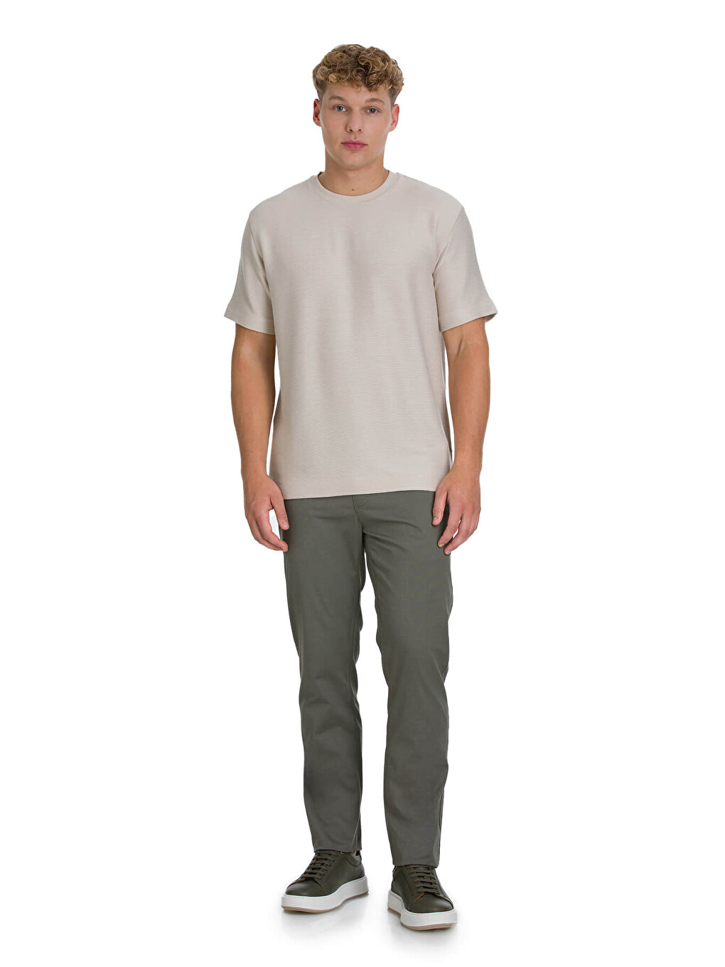 Haki Regular Fit Desenli Yandan Cepli Pamuklu Pantolon-1