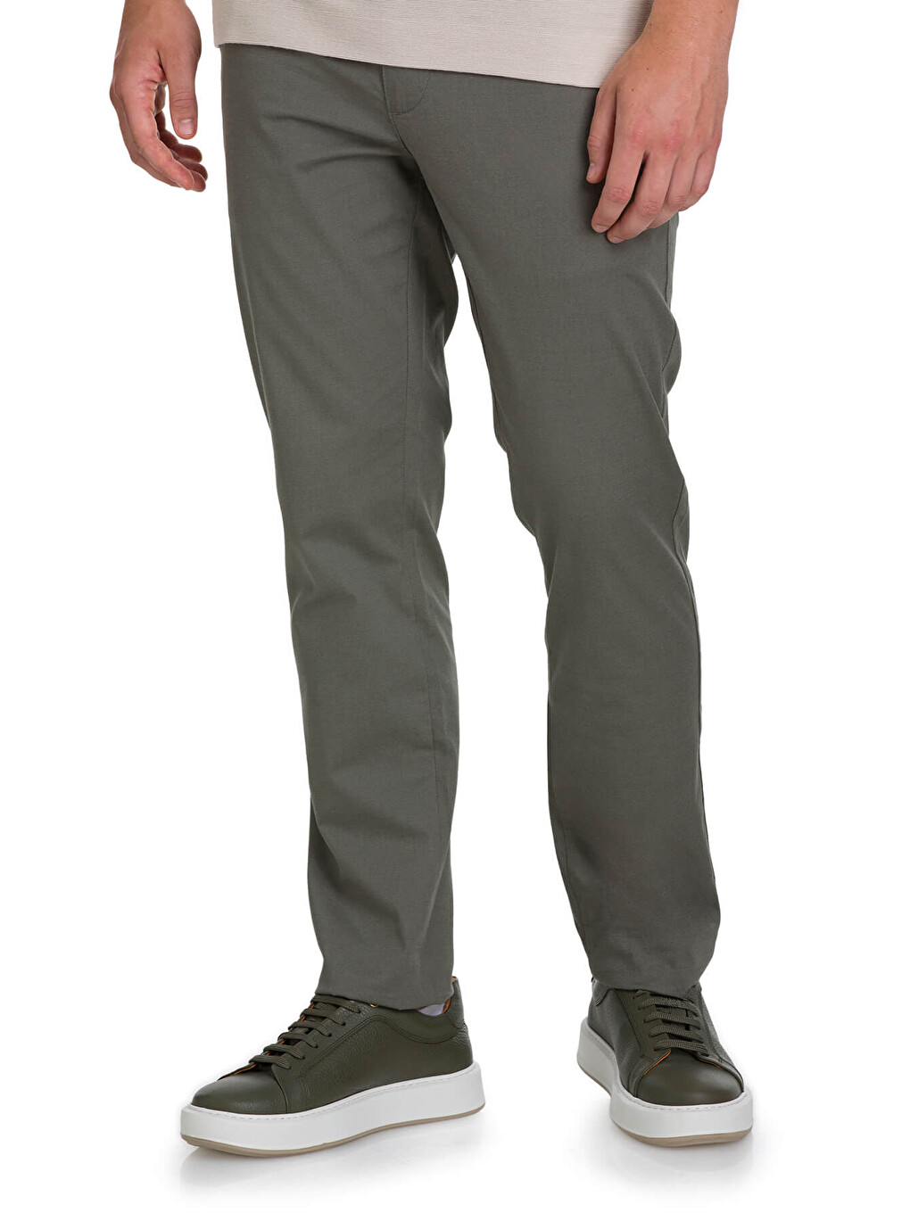 Haki Regular Fit Desenli Yandan Cepli Pamuklu Pantolon-2