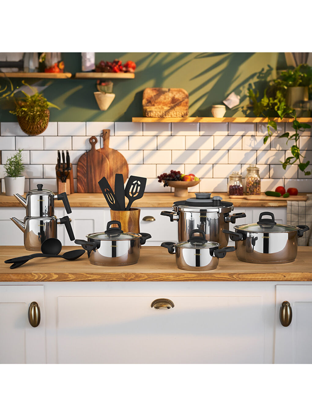 Gri Wedding 16 Parça Çelik Tencere Çaydanlık Servis Seti-2