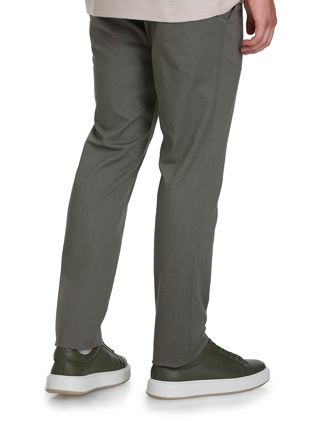 Haki Regular Fit Desenli Yandan Cepli Pamuklu Pantolon-4