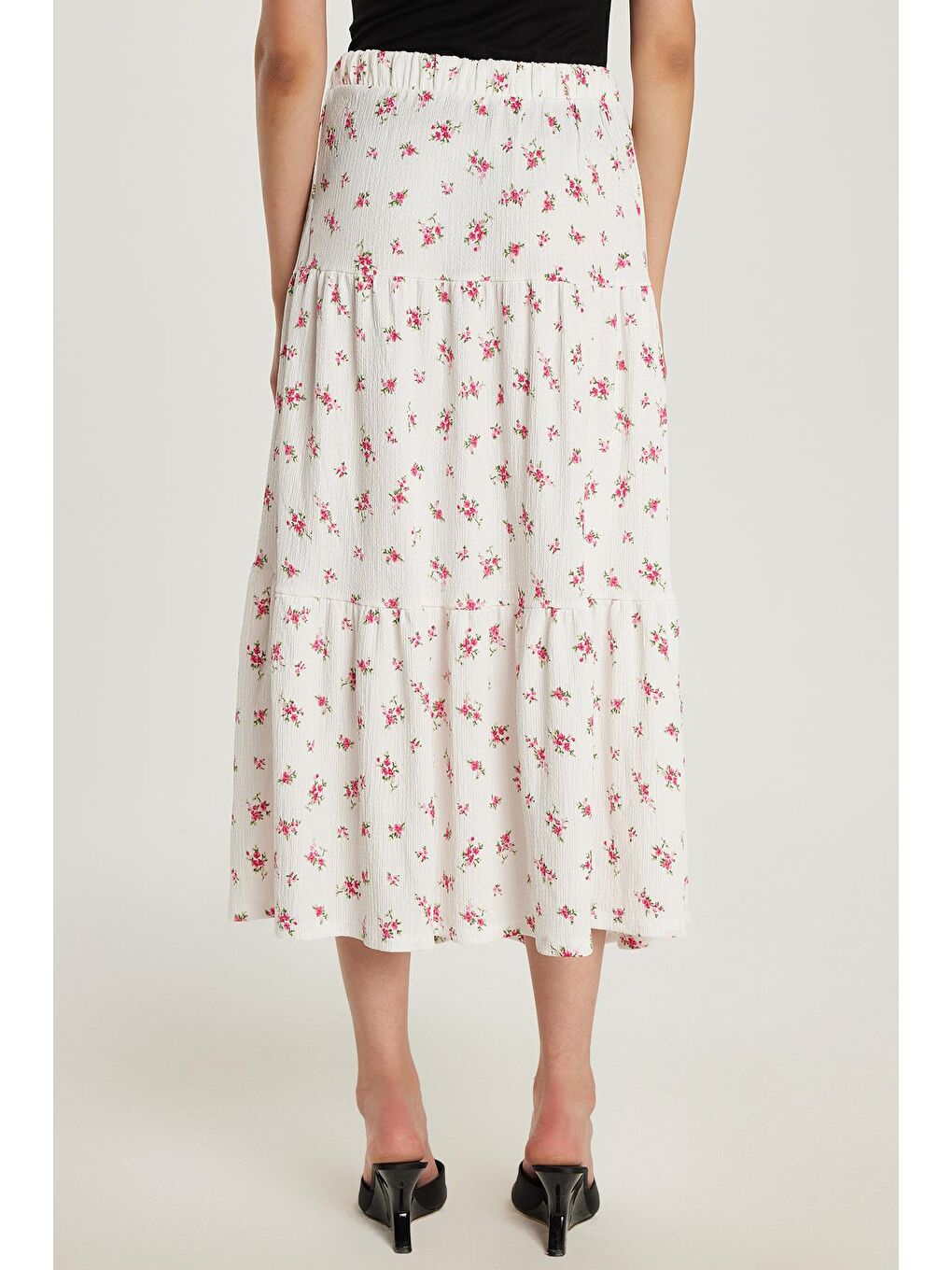 Karışık Kadın Standart Fit Beli Lastikli Baskılı Midi Boy Etek-4