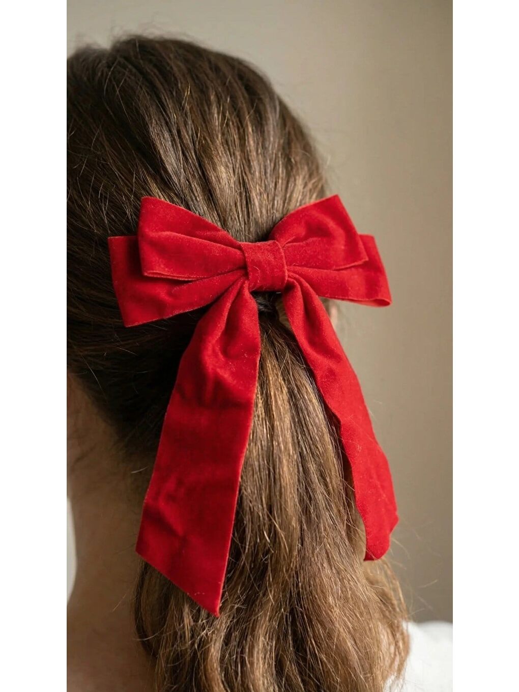 Kadife Çift Fiyonklu Otomat Toka Kırmızı-2