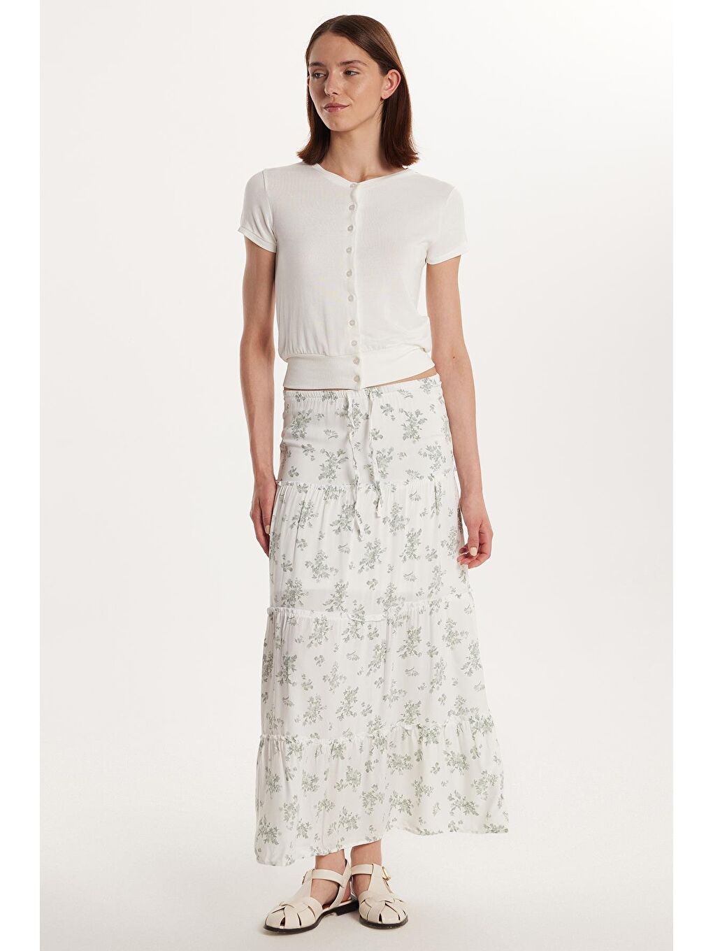 Karışık Kadın Standart Fit Bağlamalı Baskılı Viskon Etek-3