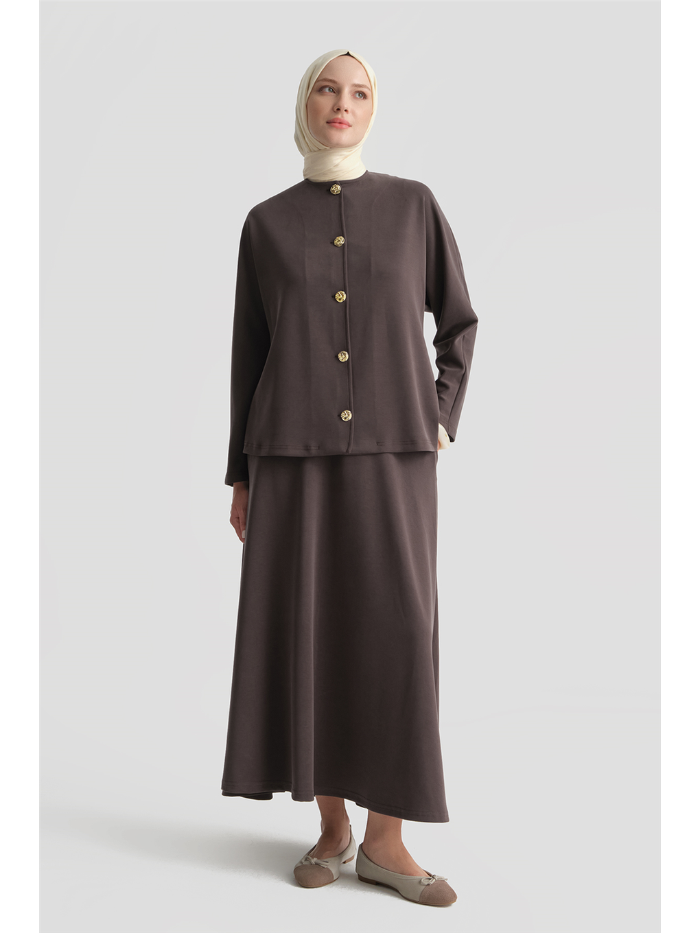 Kahverengi Modal Karışımlı Ceketli Takım Acı Kahve-2
