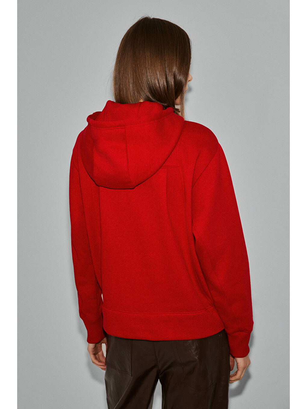 Redony Kadın Organik Pamuklu İçi Polarlı Kapüşonlu Yaka Brit Detaylı Regular Kırmızı Sweatshirt-5