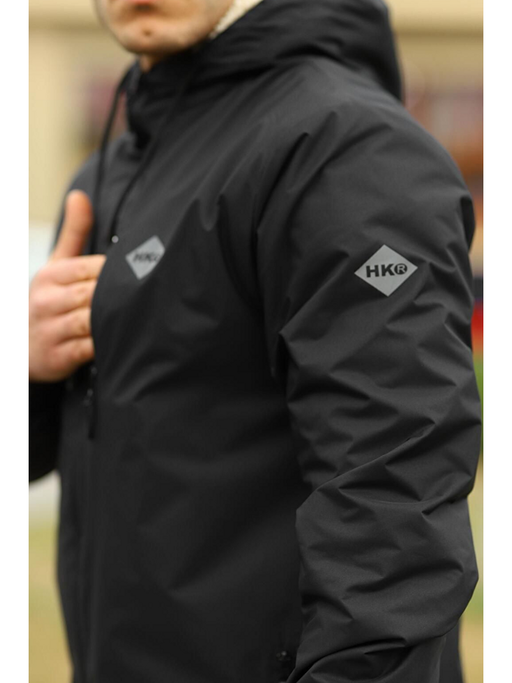 Erkek Dar Siyah İçi Pelüş Kürk Rüzgarlık & Yağmurluk-4