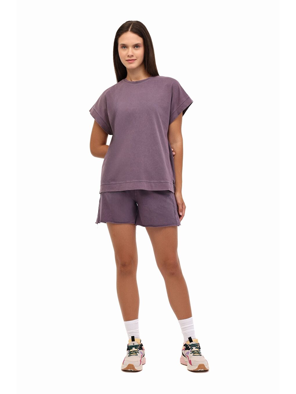 WL ELSE 11SY783 5FX Mor Kadın Kısa Kol T-Shirt-2