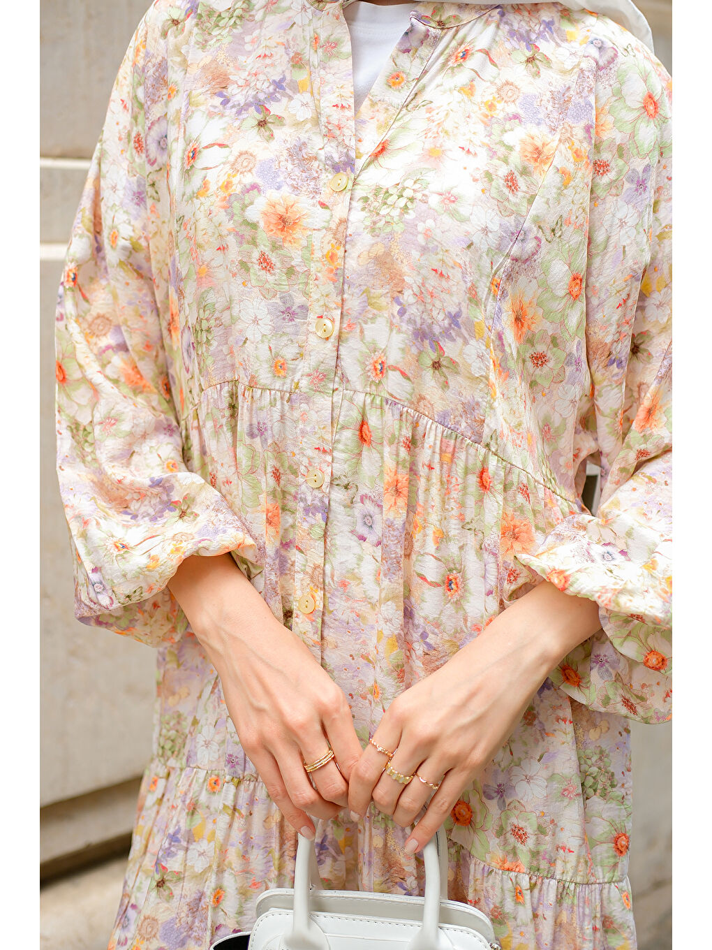 Kadın Çiçek Desenli Elbise Yeşil-4