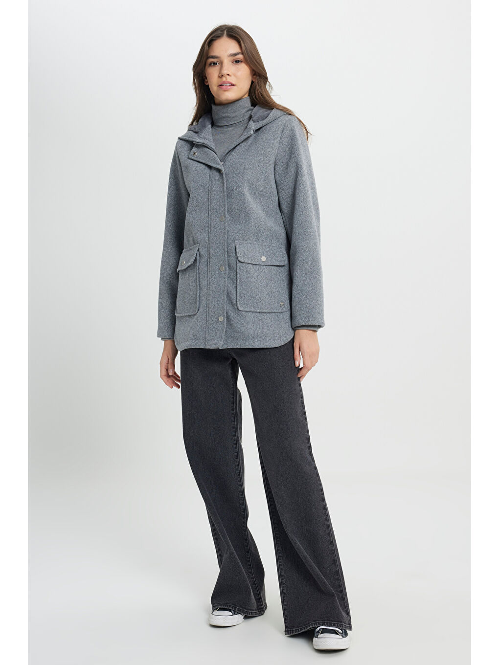 Regular Fit Normal Kesim Kapüşonlu Gri Parka Ceket-3