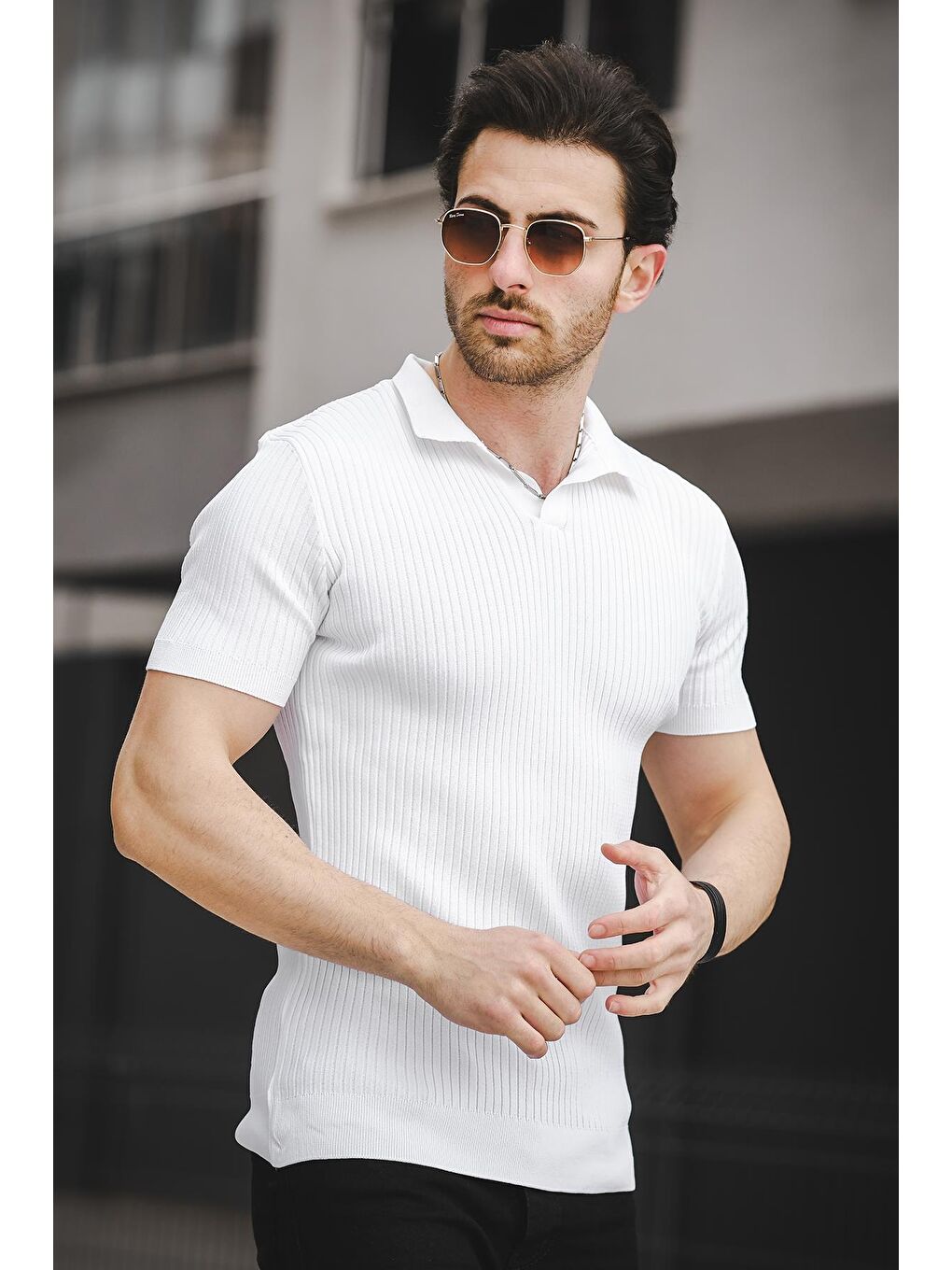 Beyaz Ht 340017 Polo Yaka Erkek Triko Tişört