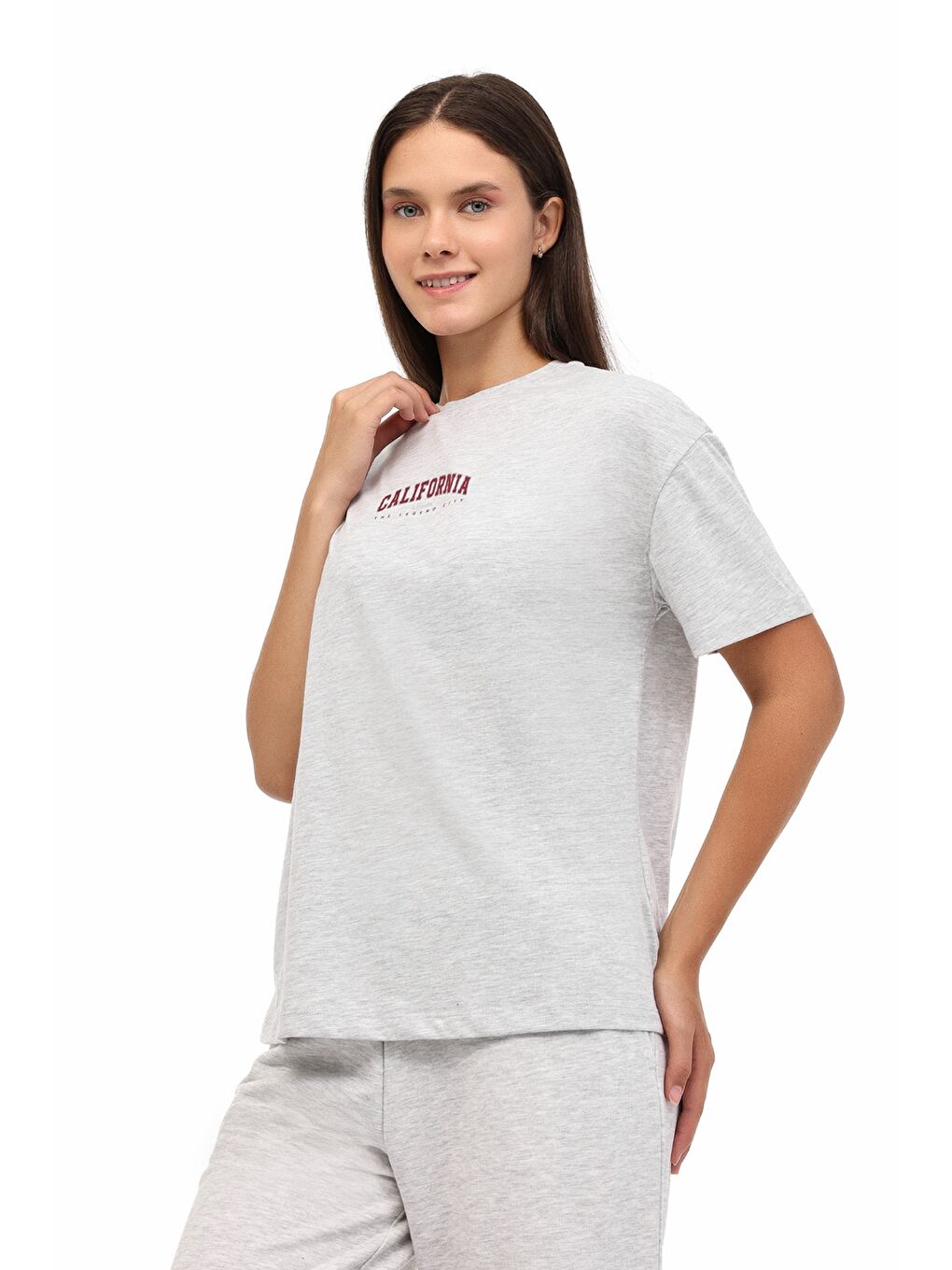 Gri WL 11BUD BTS-K16 5PR GRI MELANJ Kadın Kısa Kol T-Shirt