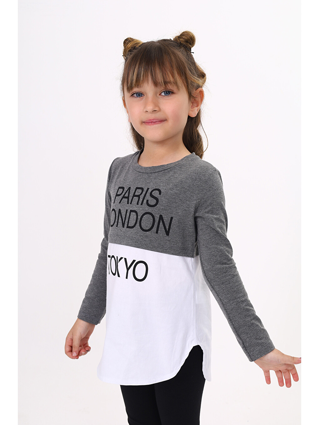 Antrasit Kız Çocuk Paris London Baskılı T-Shirt-2