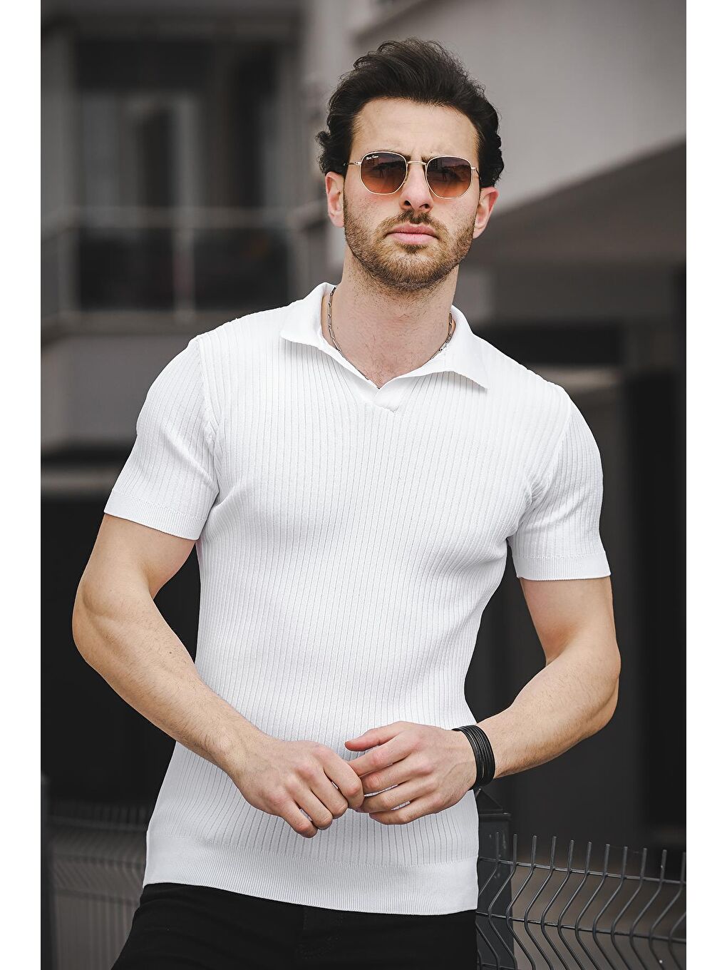 Beyaz Ht 340017 Polo Yaka Erkek Triko Tişört-1